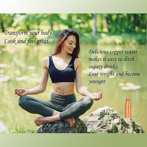 Miniatura 8 de Botella de agua de cobre puro (capacidad de 34 onzas33.8 fl oz) a prueba de fugas, hecha a mano, acabado natural