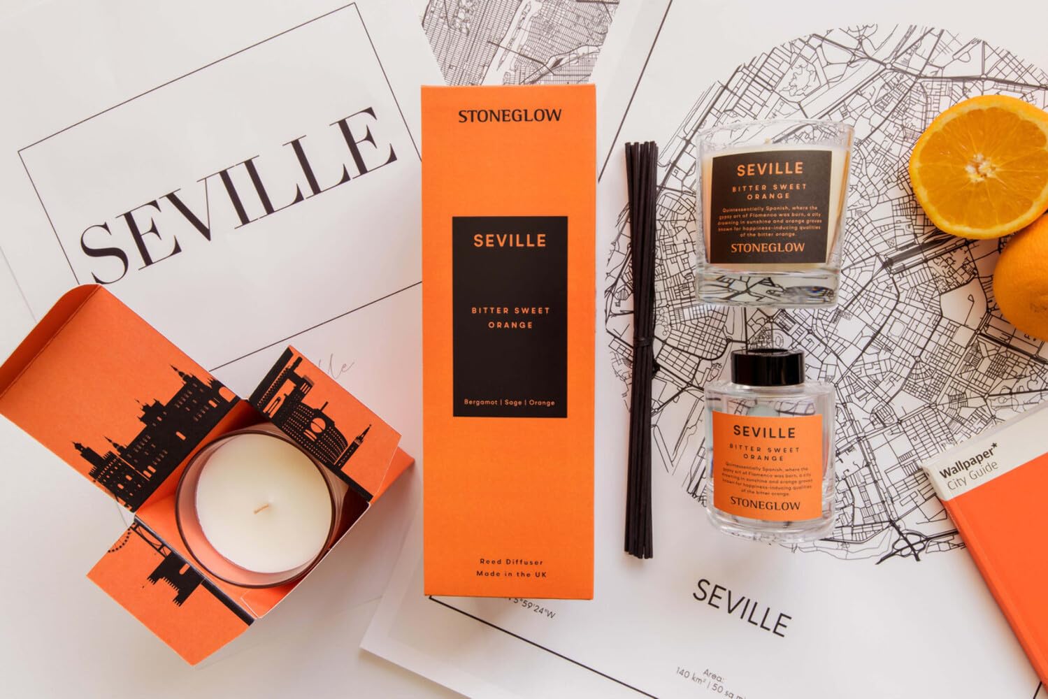 Stoneglow The Explorer Collection Seville Duftkerze, 200 g, Bergamotte, Salbei, Orange (Orange)