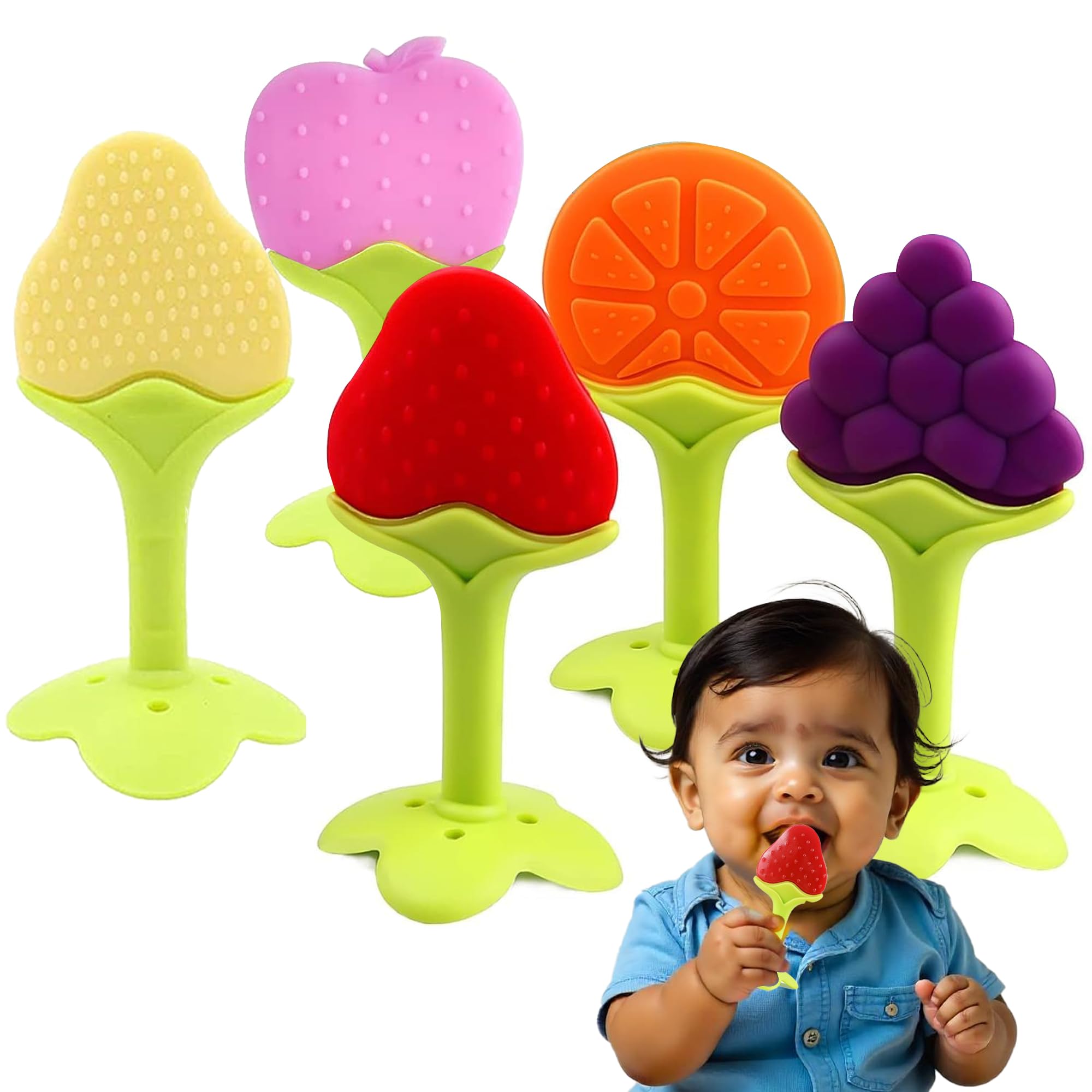 Kidology Fruit Shaped Teethers for Babies 6+ Months, BPA-Free Silicone Teething Toy for Infants, Natural Organic Freezer Safe & Soft Toys for Toddlers|Ideal Gift for Baby Girls & Boys | Set of 5-picture-32