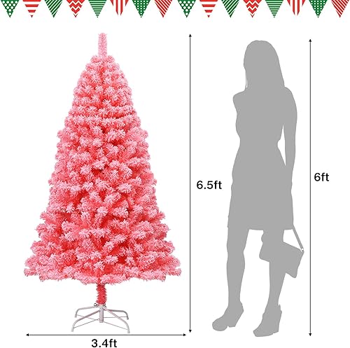 Miniatura 10 de COSTWAY Árbol de Navidad artificial con bisagras flocadas verdes de 6.5 pies con soporte de metal
