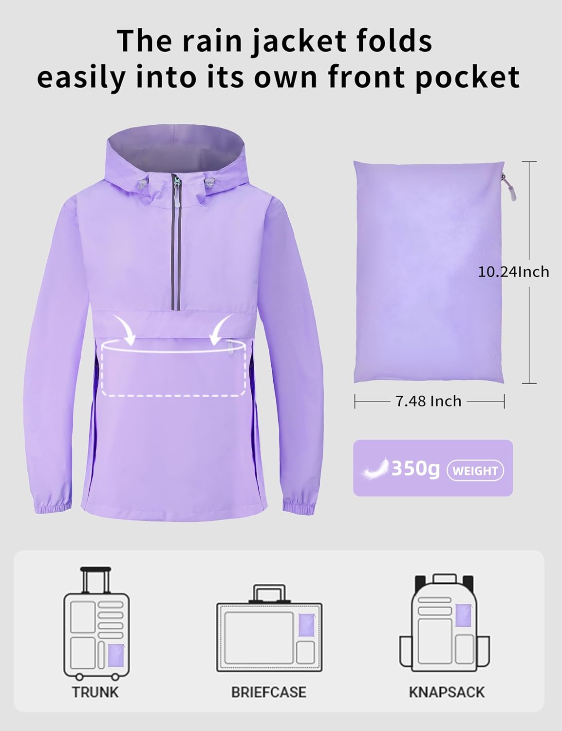 HALO RAIN Packable Womens Rain Jacket Pullover Raincoat with Hood | 10000mm Waterproof, 3 Pockets, Adjustable, Reflective strips, Lightweight, Unlined, Cycling, Hiking, Golf, Running