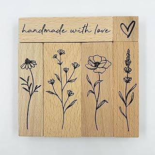 6Pcs Vintage Wood Rubber Stamp Plant and Flower Retro Decorative Mounted Wooden Rubber Stamp Set for DIY Art and Craft Journals Scrapbooking