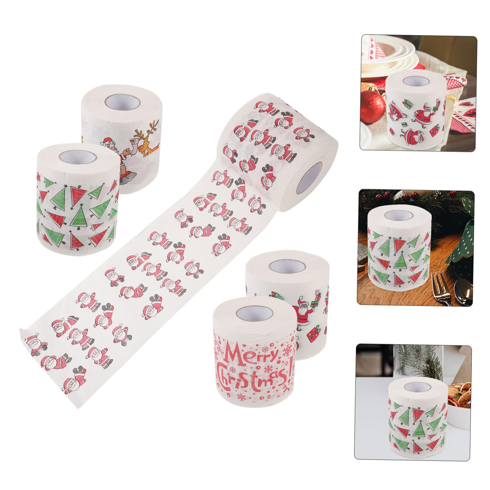 ERINGOGO 5 Rouleaux Serviettes Papier de Noël à Motifs Festifs Absorbants pour Décoration de Fête Serviettes Jetables Décoratives pour Table de Noël