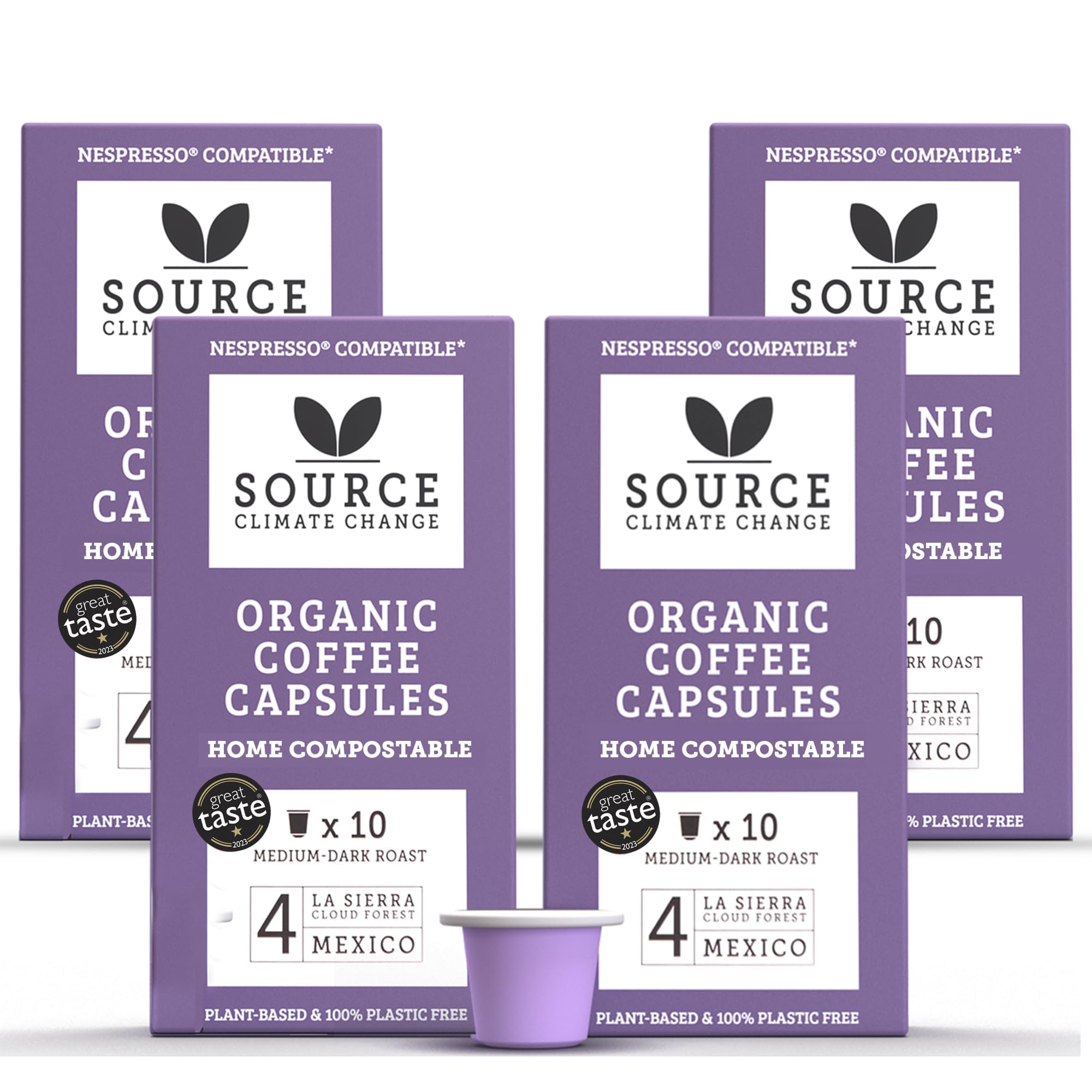 Organic Coffee Pods – Home Compostable Biodegradable Capsules by Source Climate Change - Single Origin 100% Arabica – Medium Roast Mexico, Aromatic & Balanced Body with Praline Nuttiness, 4-Pack