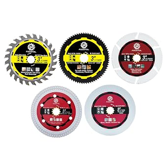 FOCSTOL Saw Blade Set - 5pcs 3 Inch75mm Cutting Disc for Porcelain Tile Wood Concrete Metal Glass Jade for Angle Grinder Arbor 3/8 Inch10mm
