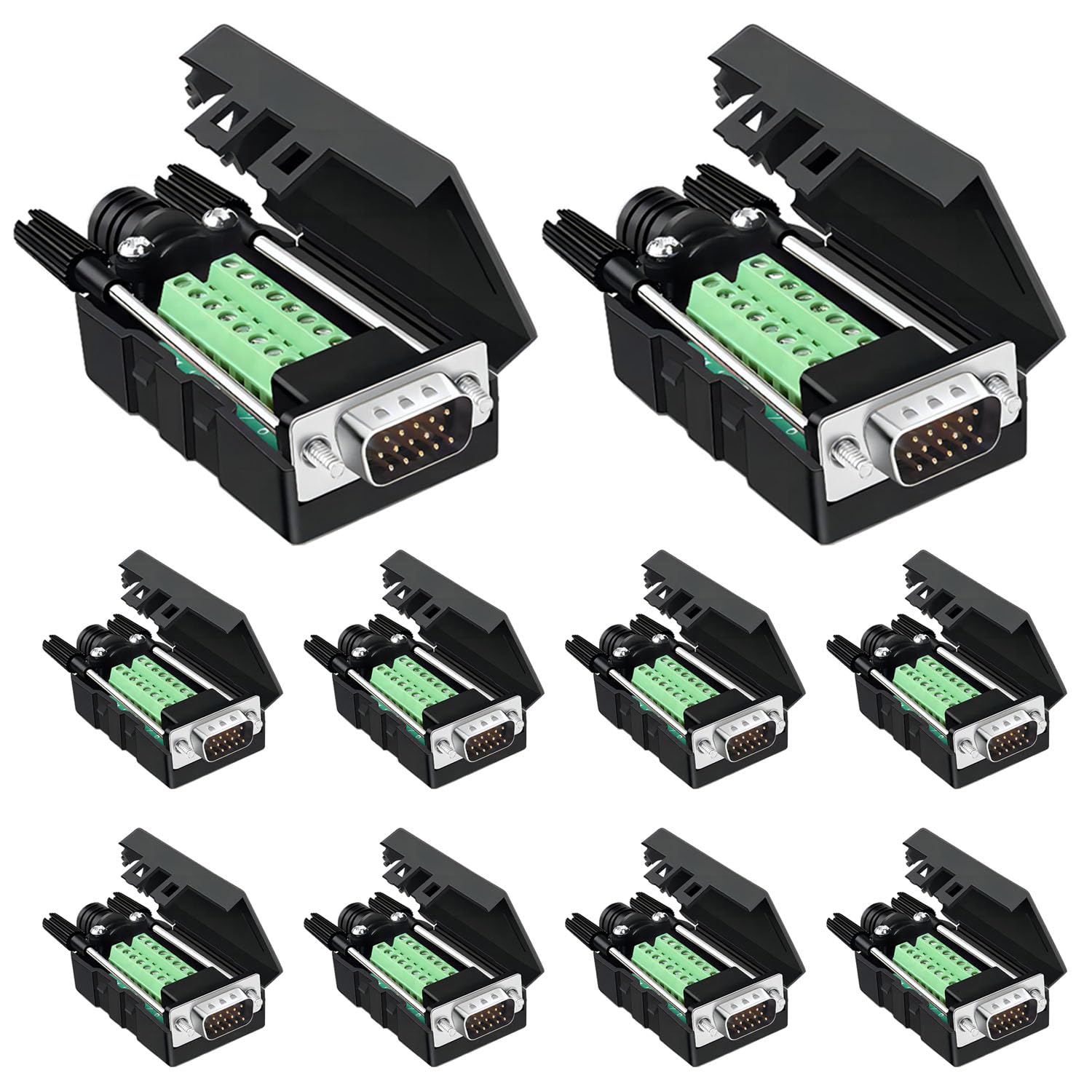 Willwewon 10Pcs VGA 3+9 Male Solderless Connector?3 Row 15 Pin HDB15 Terminal Adapter Compatible with VGA 3+9/3+7/3+6/3+5/3+4/3+2