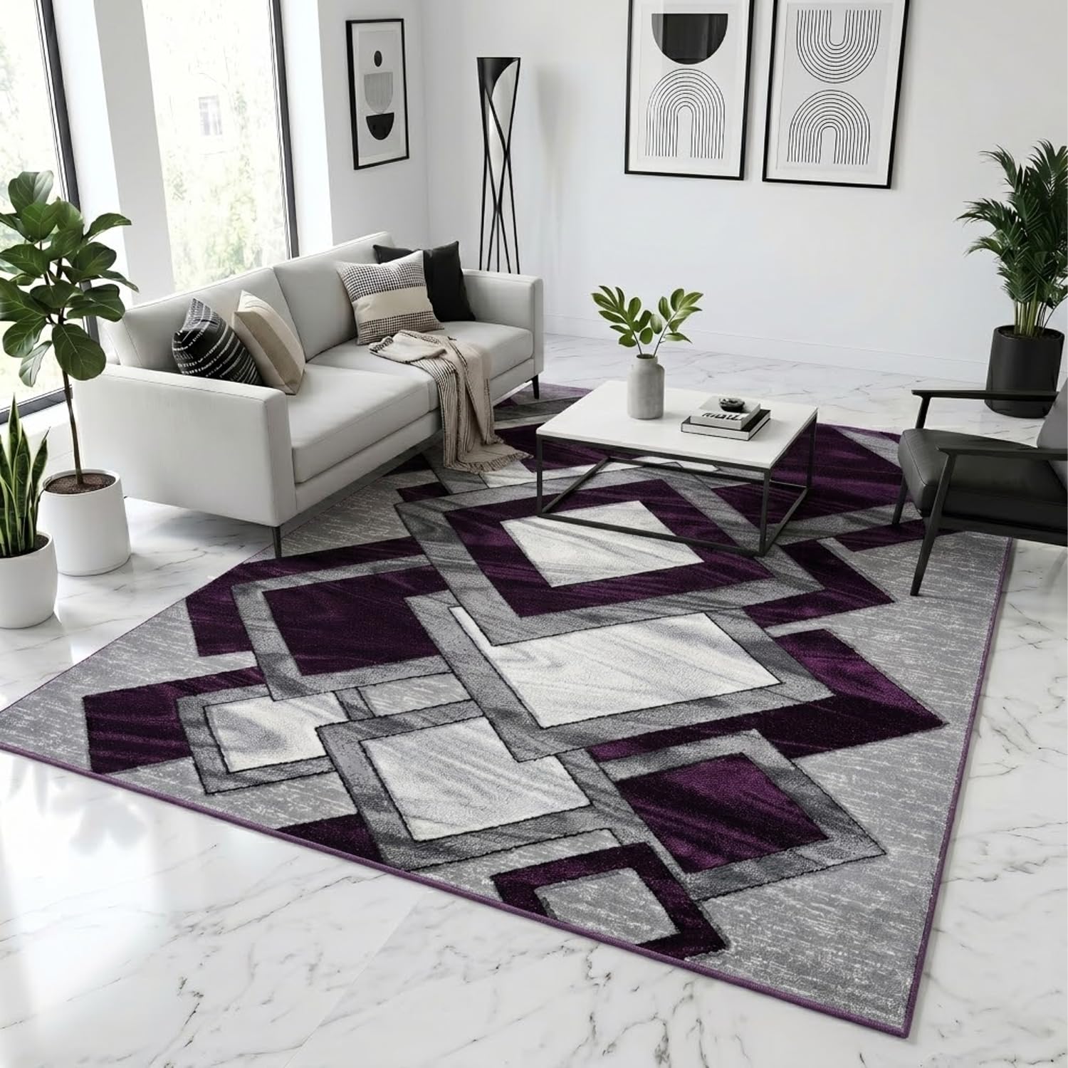 PHP Extra Large Area Rugs 200 x 290 cm Bedroom Rug Thick Soft Solid Modern Washable Durable Square Rug Living Room Large Mats - Purple โ image 1