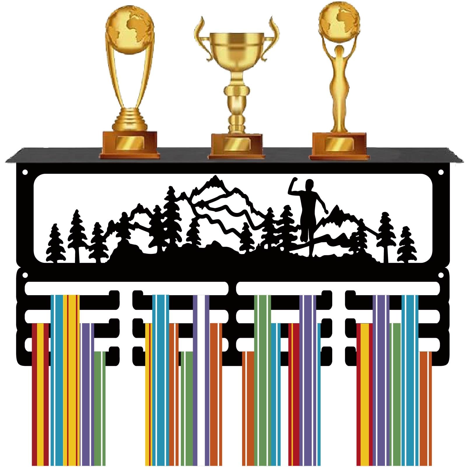CREATCABIN Colgador Medallas Correr, Estante Trofeos, Soporte Pared Metal 40x20x10cm para Más 70 Medallas Maratón