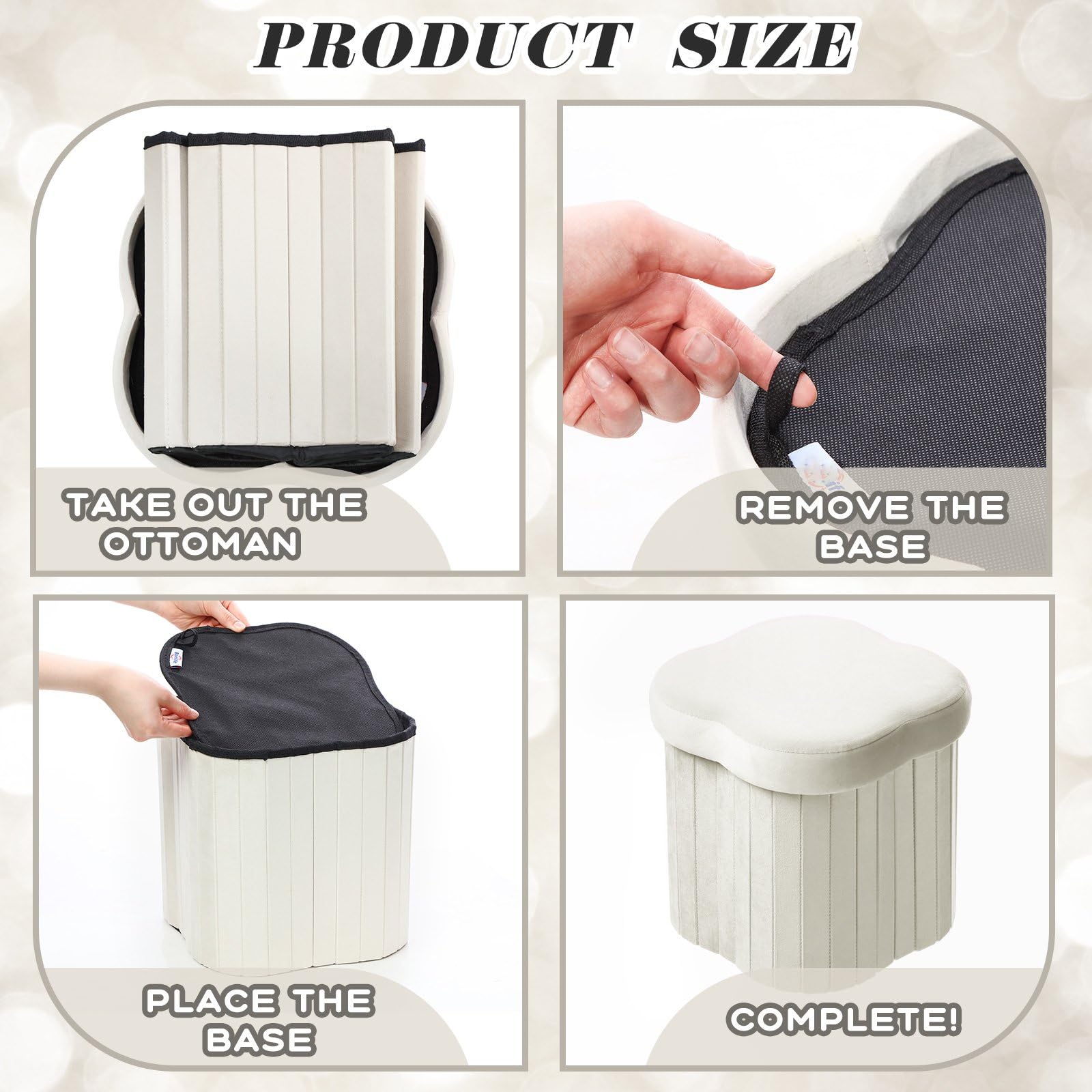 2 taburetes otomanos de almacenamiento en forma de flor plegable de terciopelo, reposapiés, asiento otomano pequeño con taburete plegable para dormitorio de 12.6 x 12.6 x 12.6 pulgadas 3