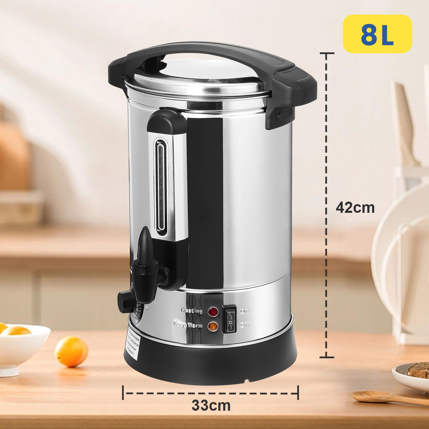 Daromigo Glühweinkocher 8L 1500W Edelstahl mit Zapfhahn Thermostat Einstellbare Temperatur 30-110°C