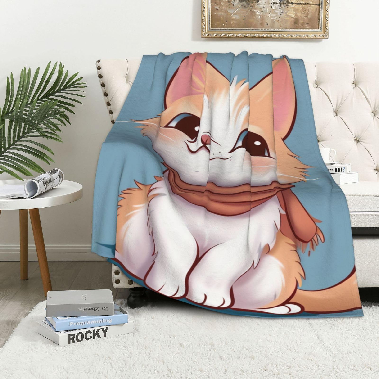 Couverture chat anti-froid en flanelle légère pour lit et bureau