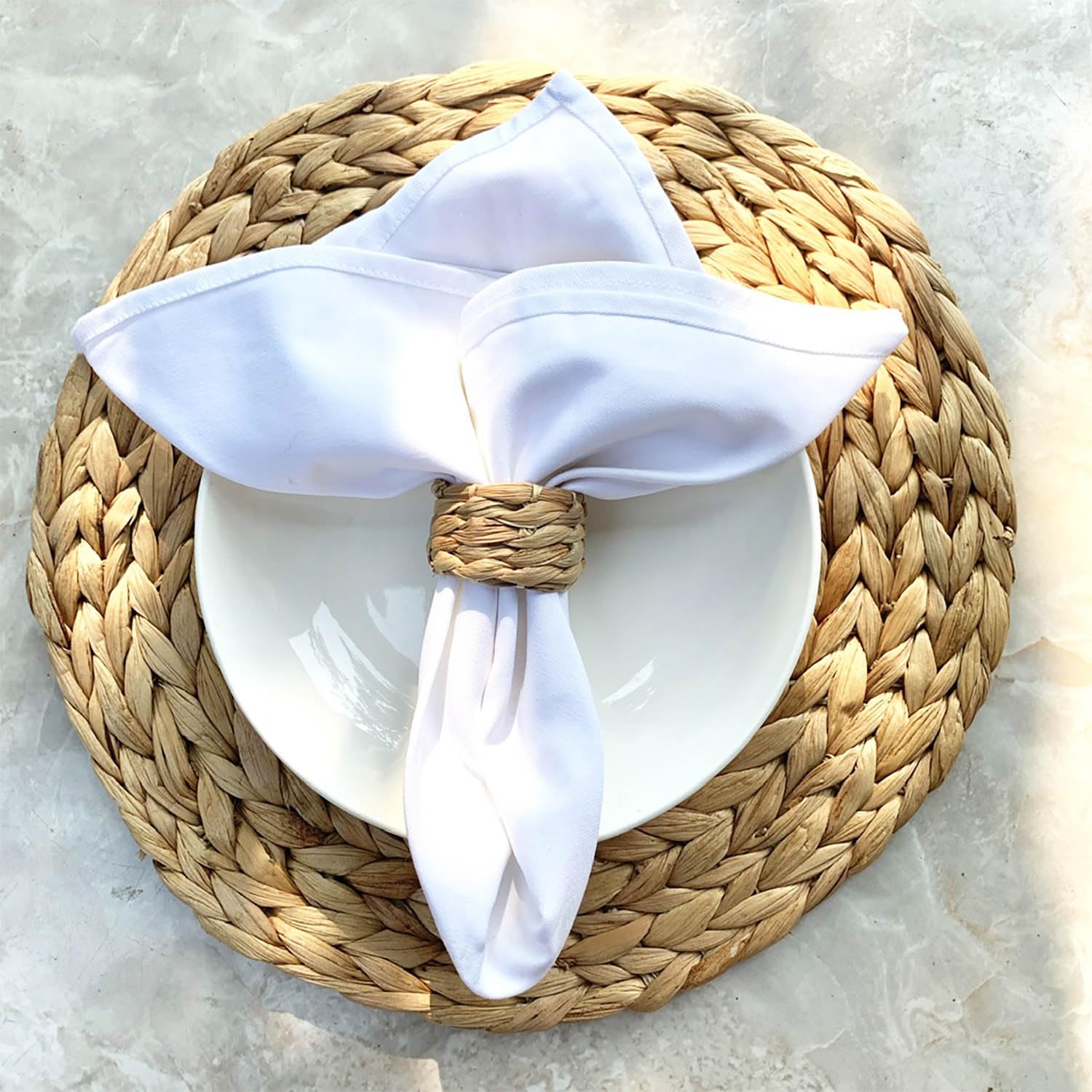 Laquedecraft Set di 12 portatovaglioli in giacinto d'acqua intrecciato, rustico, bohémien, portatovaglioli in vimini naturale, per tavolo da pranzo, feste