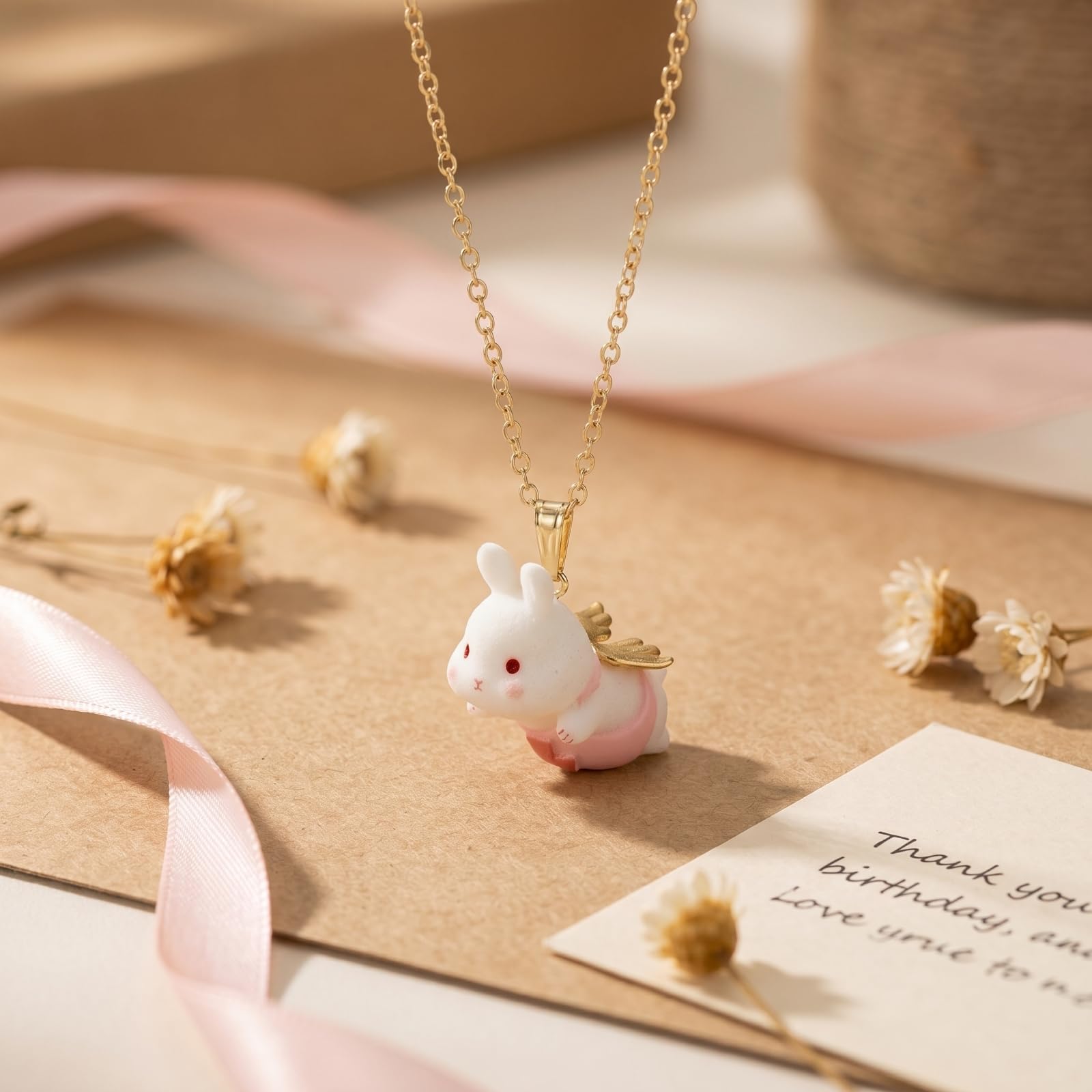 con Colgante Conejo para Mujer con Cana Ajustable Resina Femenino con Tierno para Regalo Valentín, Collar con Colgante, Cadena De 56+7cm A La Altura del Pecho