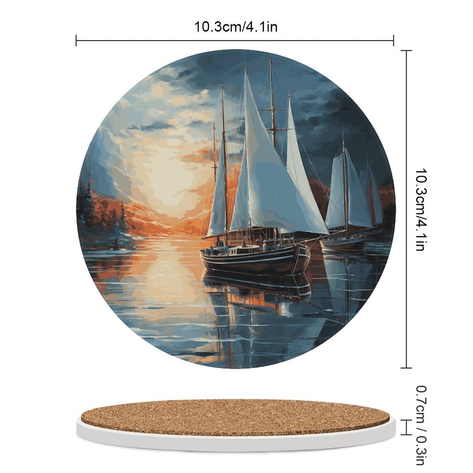Sottobicchieri in ceramica con supporto per tavolino da caffè, con base in sughero, per bevande fredde o calde, 10 cm