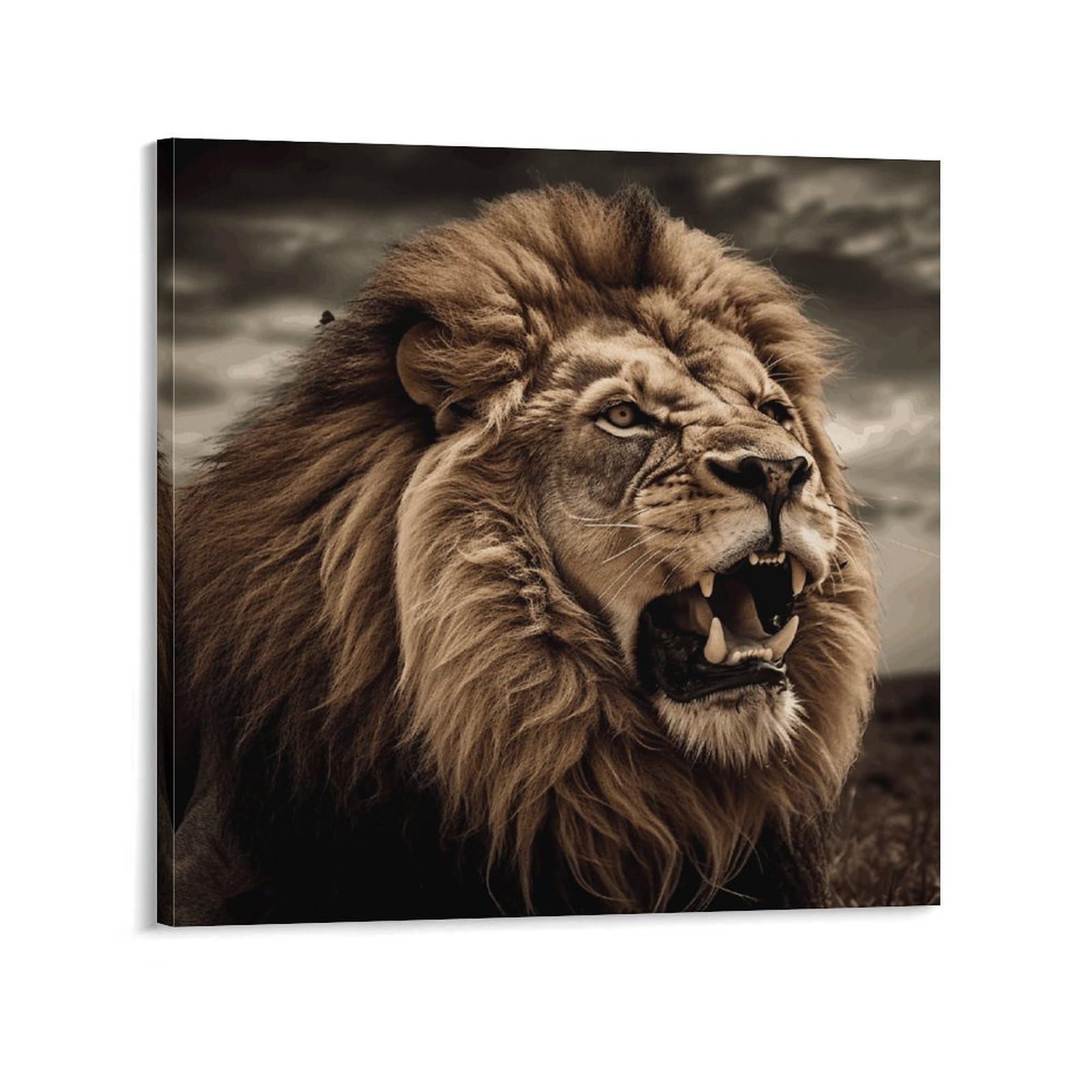 KLOPH Angry Lion Canvas Wall Art for Living Room 08x8inch Modern Artwork Painting for Bathroom Hanging Canvas Prints Aesthetic Wallart for Bedroom Kitchen Office Wall Decor