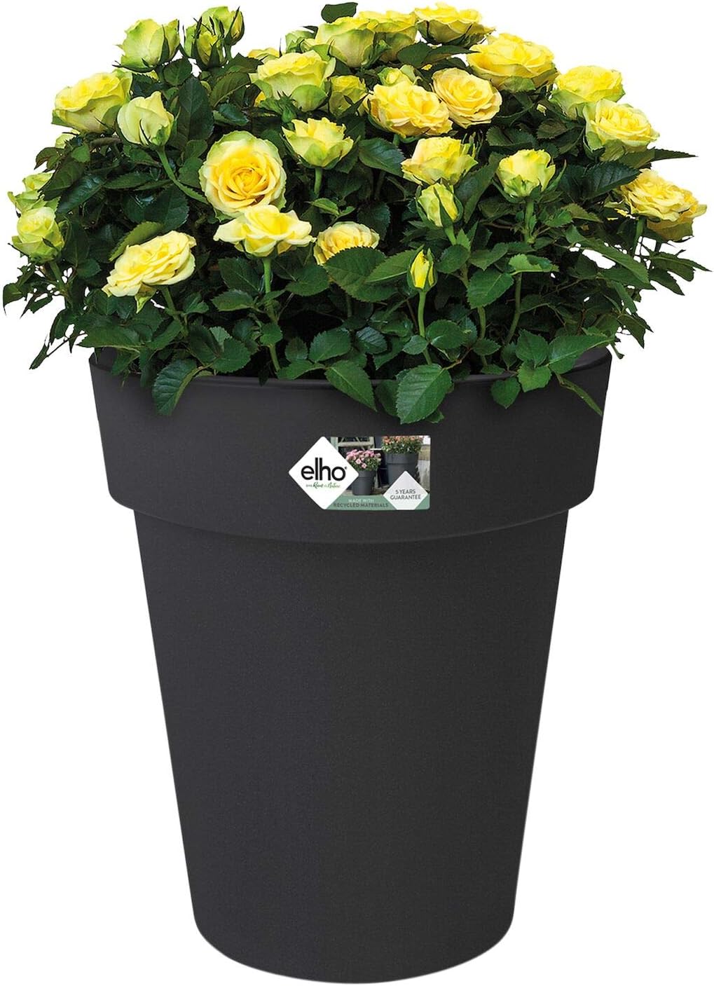 Elho Green Basics Top Planter High 35 - Flowerpot - Living Black - Outdoor - Ø 34.6 x H 40.6 cm