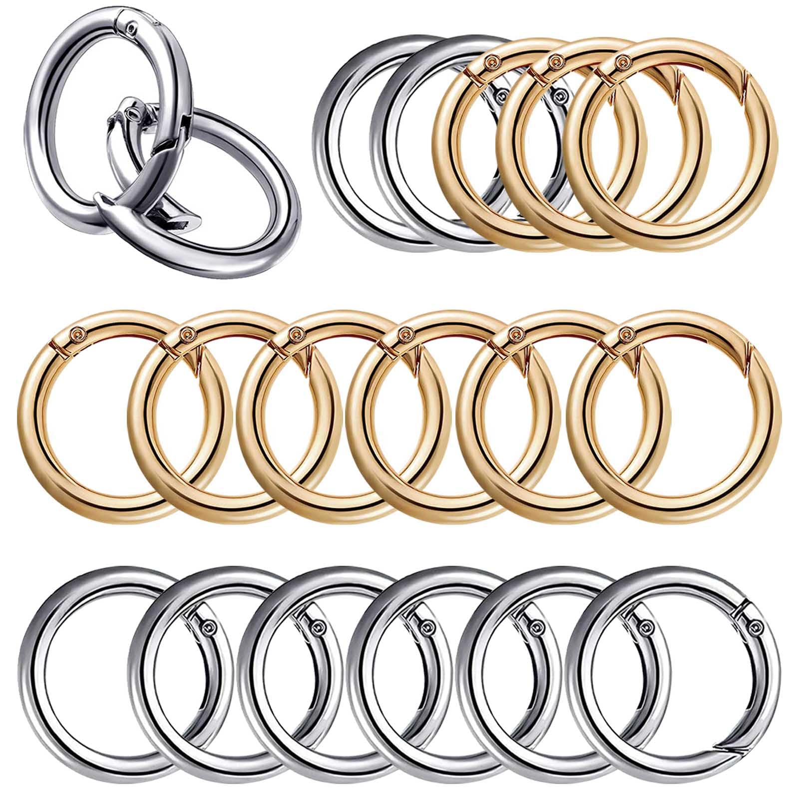 20 Pcs Spring O Rings 28mm Round Metal Spring Snap Clip Hooks Silver Gold