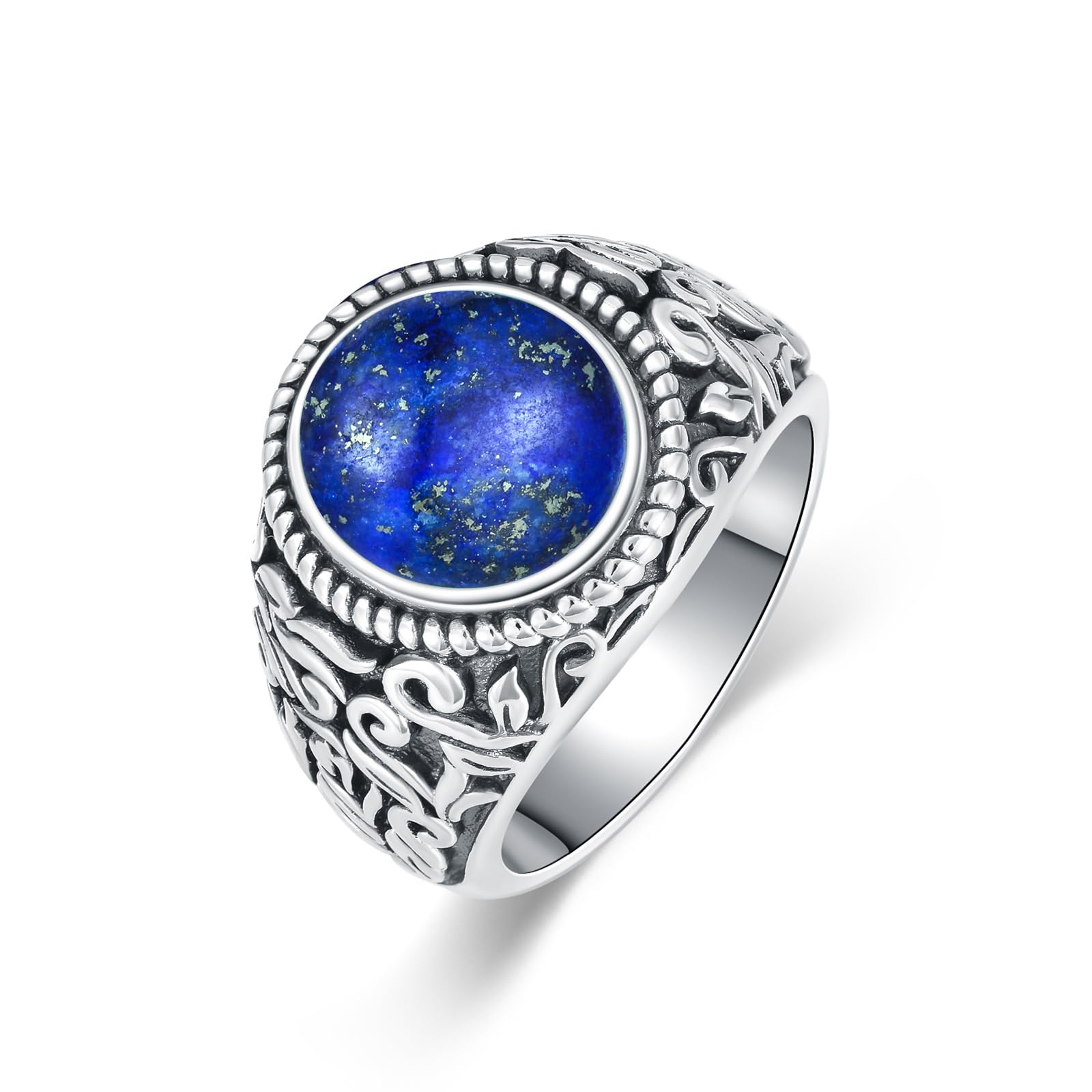 Lapislazuli Ringe für Herren 925 Sterling Silber Vintage Biker Punk Ring Oval Edelstein Ring für Vater Jungen Größe 57 Bis 72.5