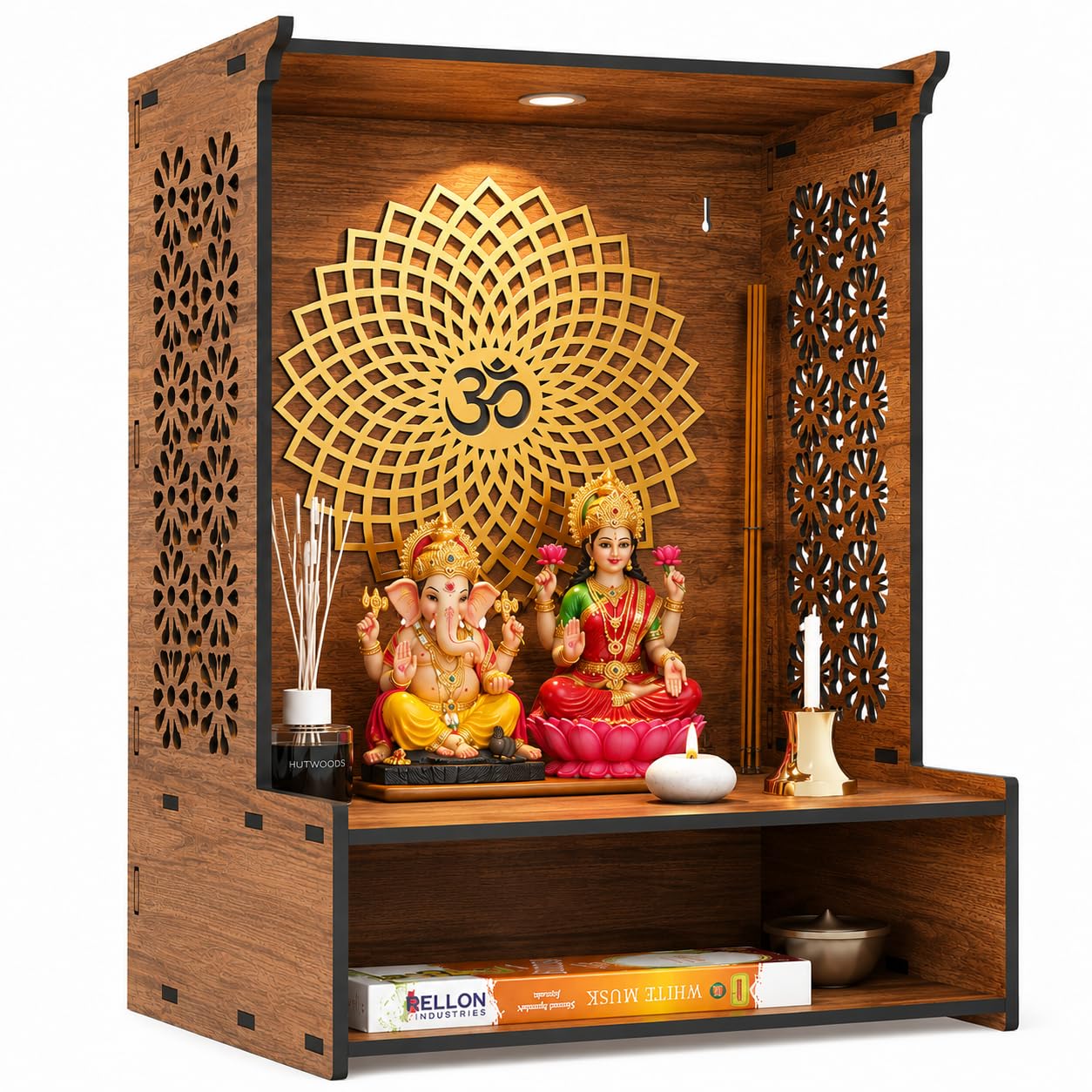 Wooden Temple for Home with LED Spotlight | Wall Mounted Pooja Mandir for Home & Office | Decorative Wooden Mandir with Elegant Design for Living Room, Prayer Room & Home Temple Décor-image-18
