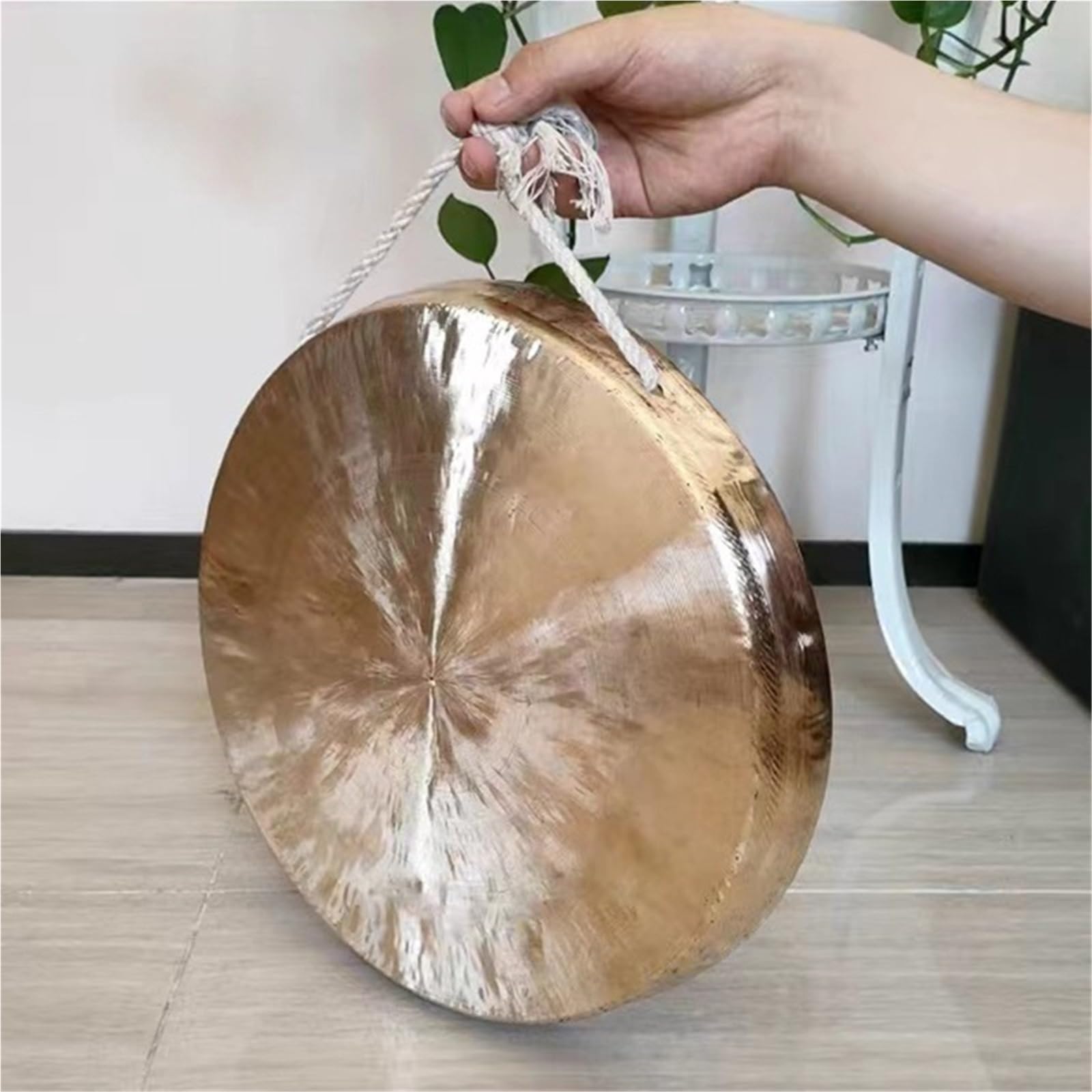 Gongs y platillos portátiles, Platillo de gong mano fondo plano con mazo for meditación Danza del león(35CM)