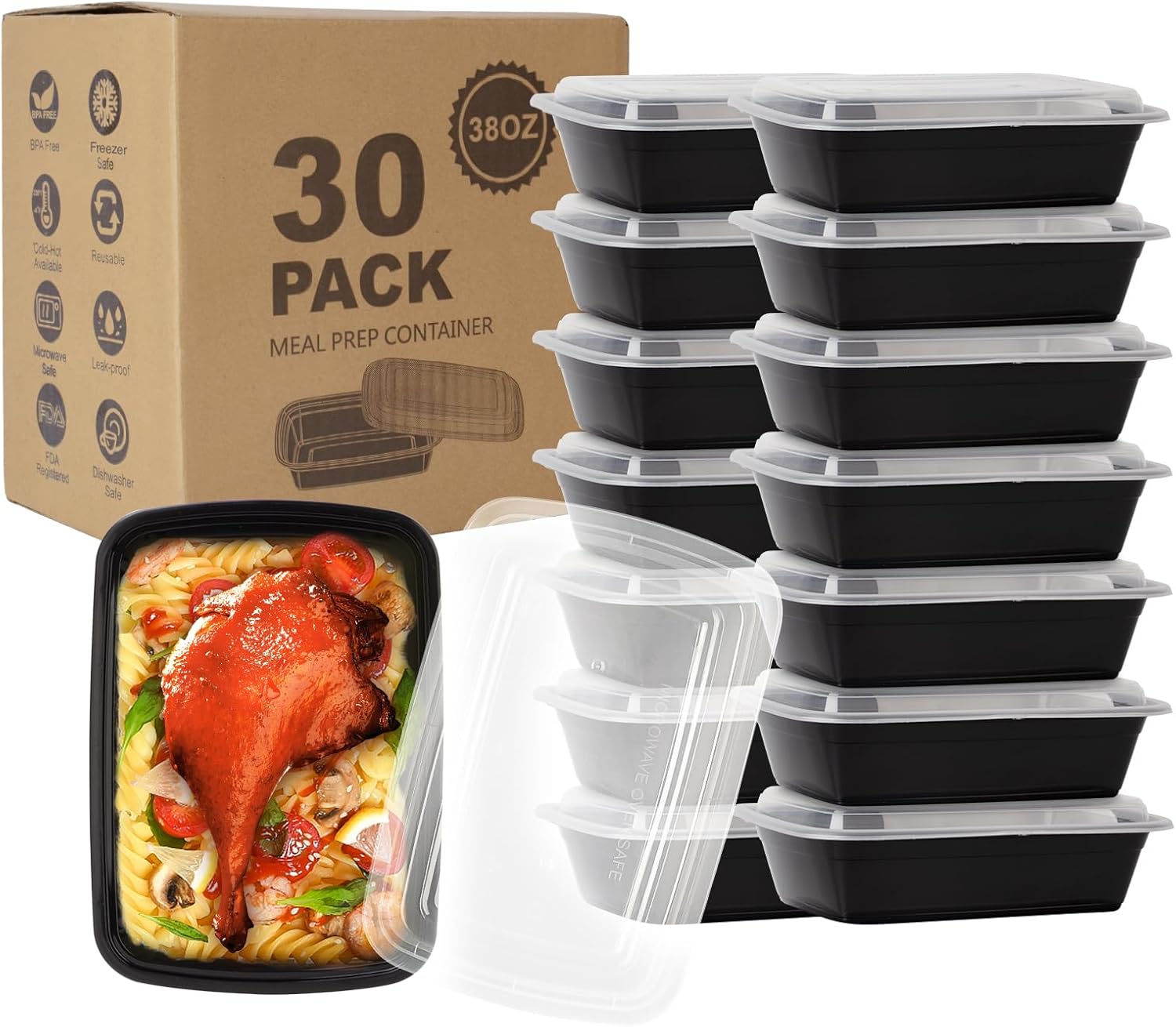 Ezalia 38OZ Meal Prep Container Microwave Safe 30 Pack Plastic Food