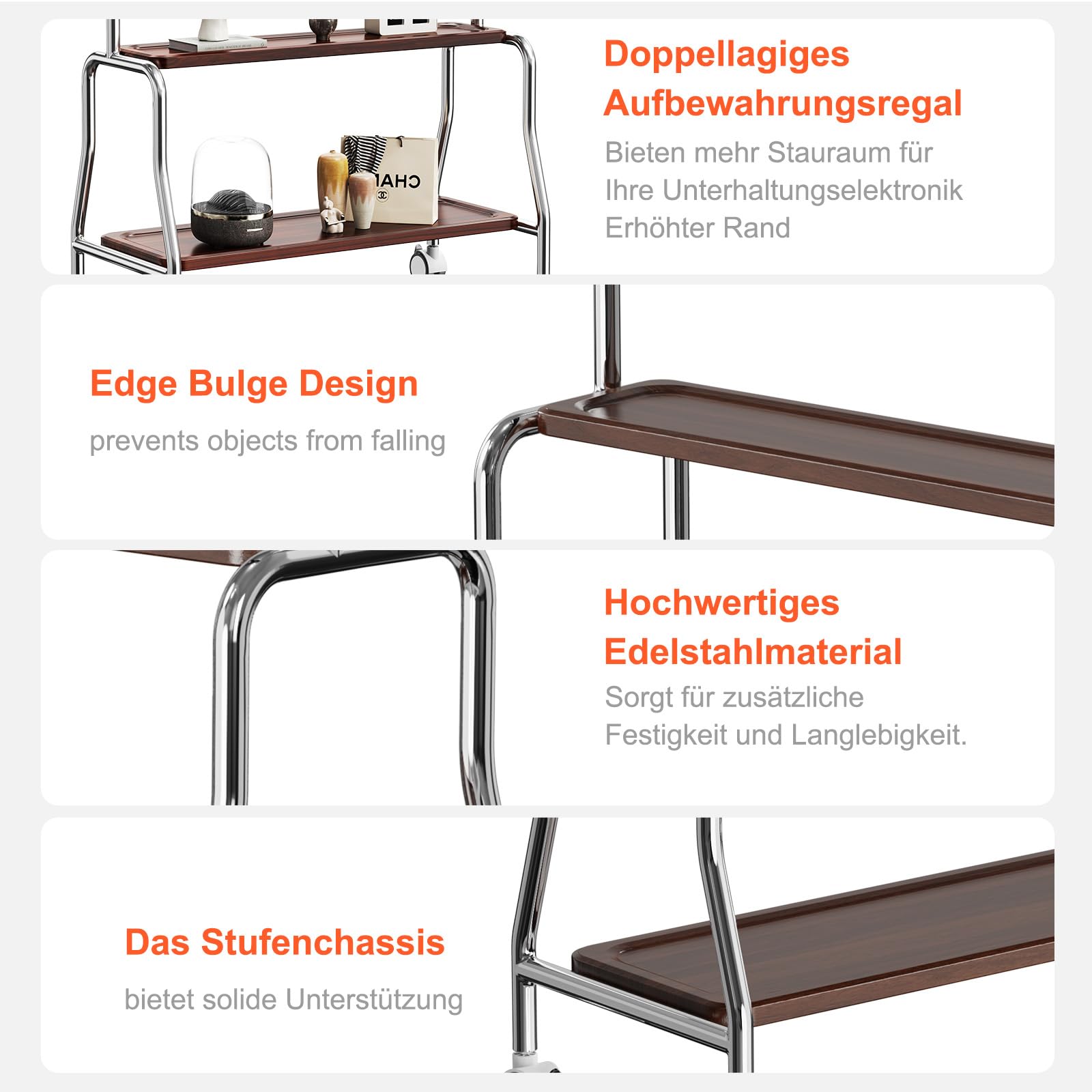 TV Ständer Rollbar für 32-75 Zoll Plasma/LCD/LED Fernseher, Mobiler TV-Ständer mit Doppelten Tablett und Lochplatte, Geeignet für Geschäfte, Wohnungen, Büros, Tragkraft 50 kg Max VESA: 600 * 400mm
