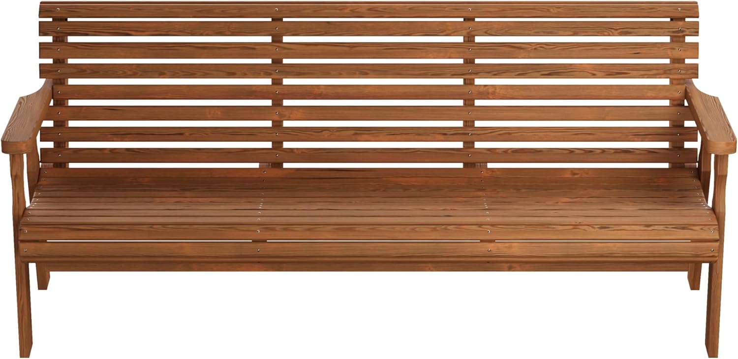 Amish Casual Heavy Duty 6 Foot Roll Back Outdoor Bench in Cedar Stain- Amish Made in The USA from Treated Pine for Outdoor Durability, 700 Lb Weight Capacity