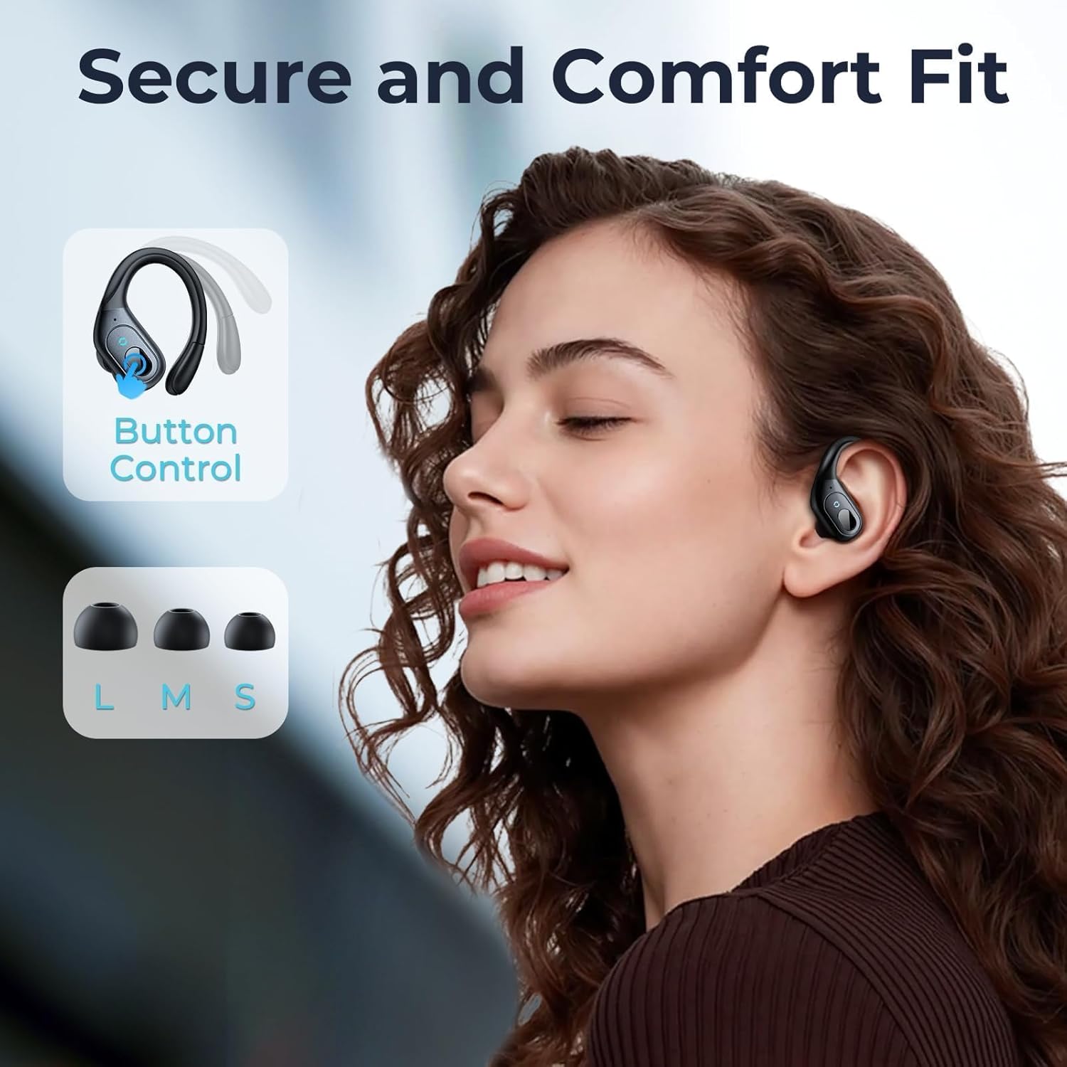 occiam Active Noise Cancelling Earbuds Wireless Bluetooth Headphones Ear Buds 90Hrs Playback Stereo Bass Earphones with Mic Over-Ear Hooks IPX7 Waterproof Headset for Work Sports Running Matte Black image 5