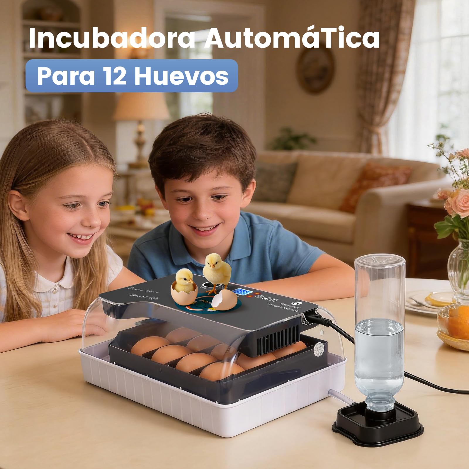 Incubadora de Huevos Automática, Criadora de 12 Huevos con Volteo Automático y Control de Humedad, Incubadoras para Incubar Huevos, Pollos, Patos, Gansos, Codornices, Loros
