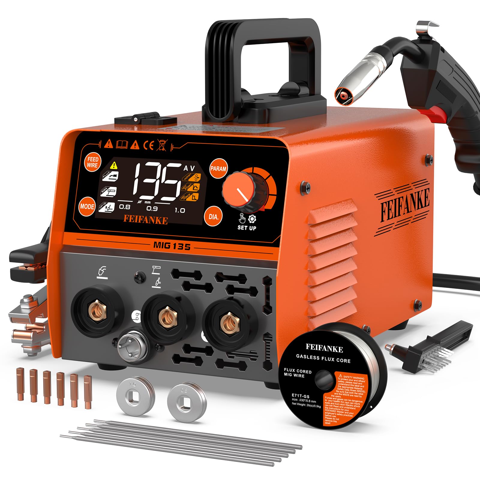 135A MIG Welder, 110V Flux MIG/Stick/MMA/Lift TIG 3 In 1 Welder
