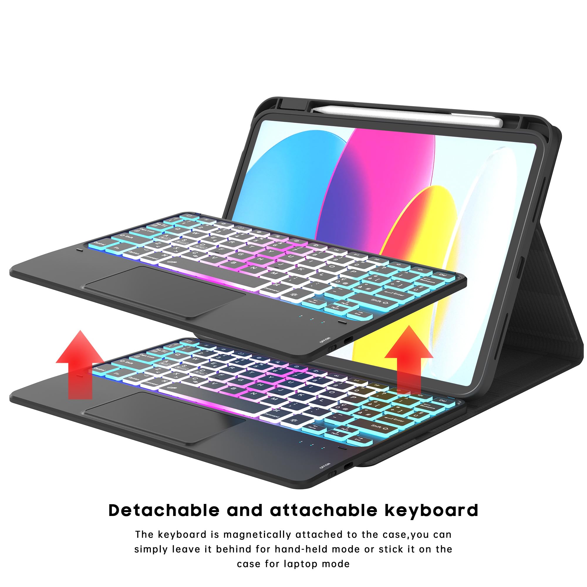 Custodia Con Tastiera per iPad 10 Generazione 10.9 2022/11 Generazione A16 2025: Tastiera Retroilluminata a 3 Zone e 7 Colori Con Trackpad Intelligente - Tastiere Rimovibile Con Layout Italiano QWERTY