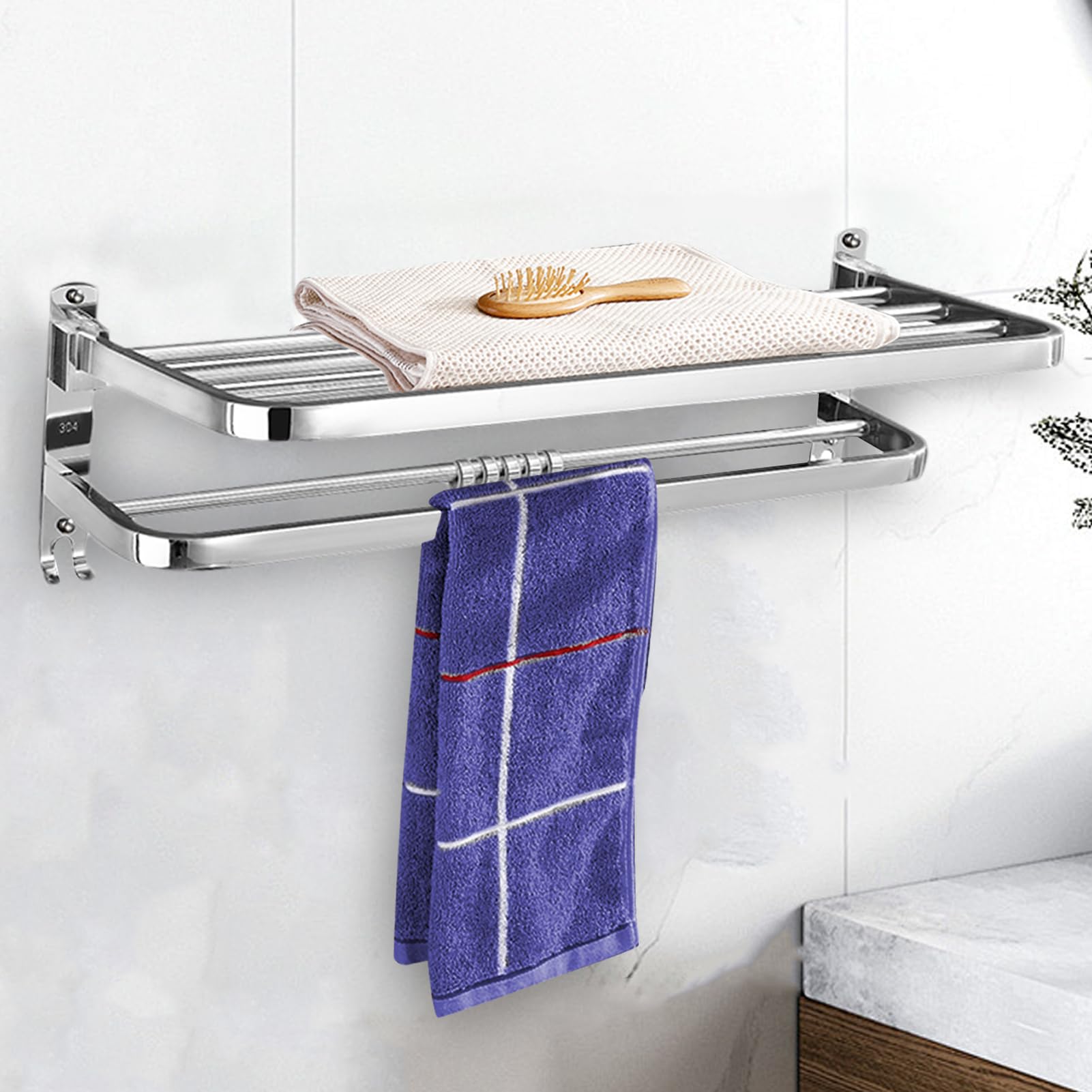 Estante toallero de pared para baño, toallero de pared - Toallero sin perforación | Estante de baño con ganchos para barra para inodoro