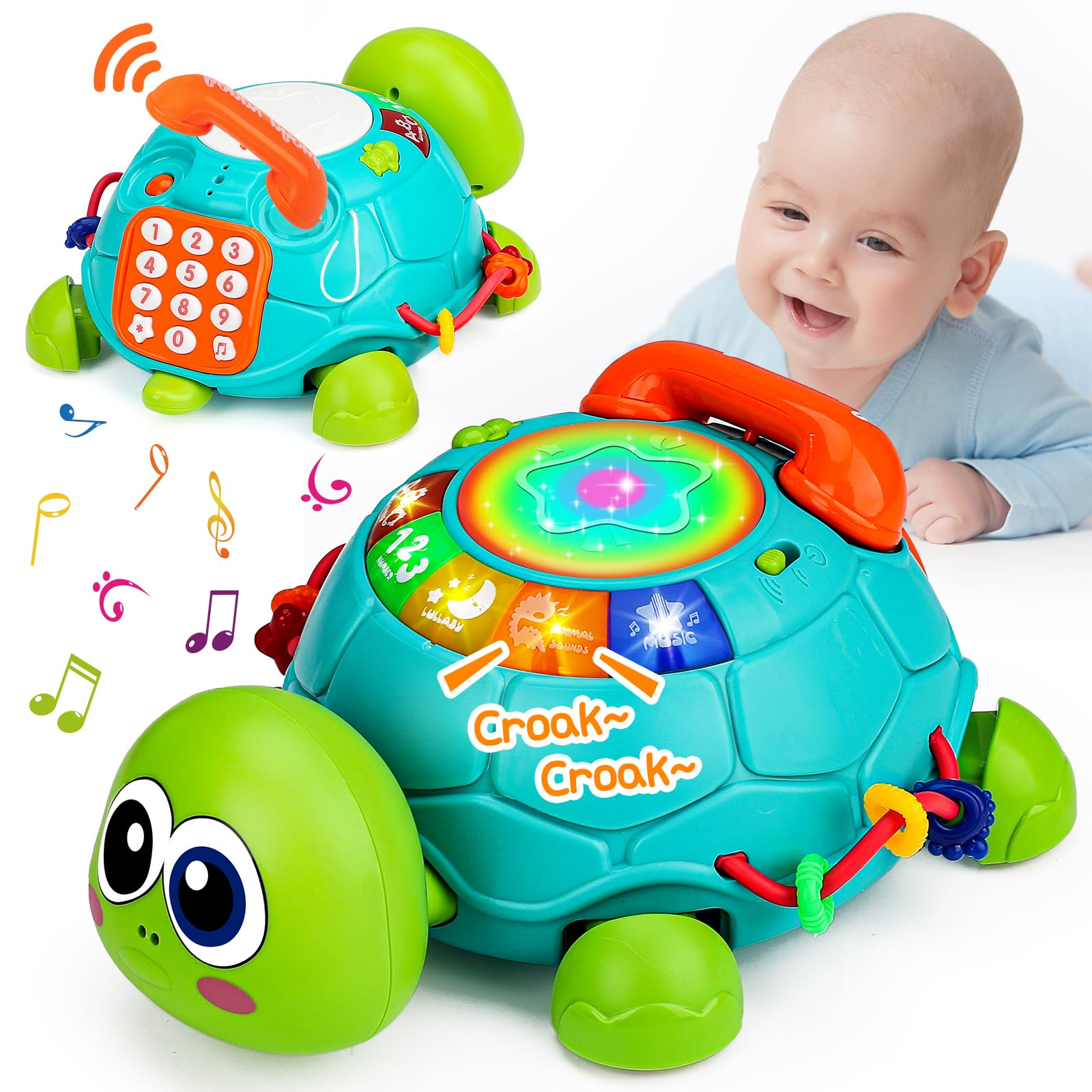 Baby Crawling Toy 6 to 12 Months, 8 in 1 Musical Turtle Learning Toy for Infants 0-3-6 7 8 9 12-18 Educational Light Up Sound Toy 1 2 Year Old Boy Girl Birthday Easter Treat Gift Toddler Tummy Time