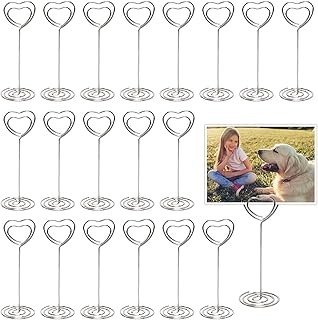 Aniann Table Number Card Holders, 25 Pack Heart Shape Table Photo Holder Table Picture Stand Place Card Holder for Wedding Party Gatherings Office Desk Paper Menu Clips (Silver)