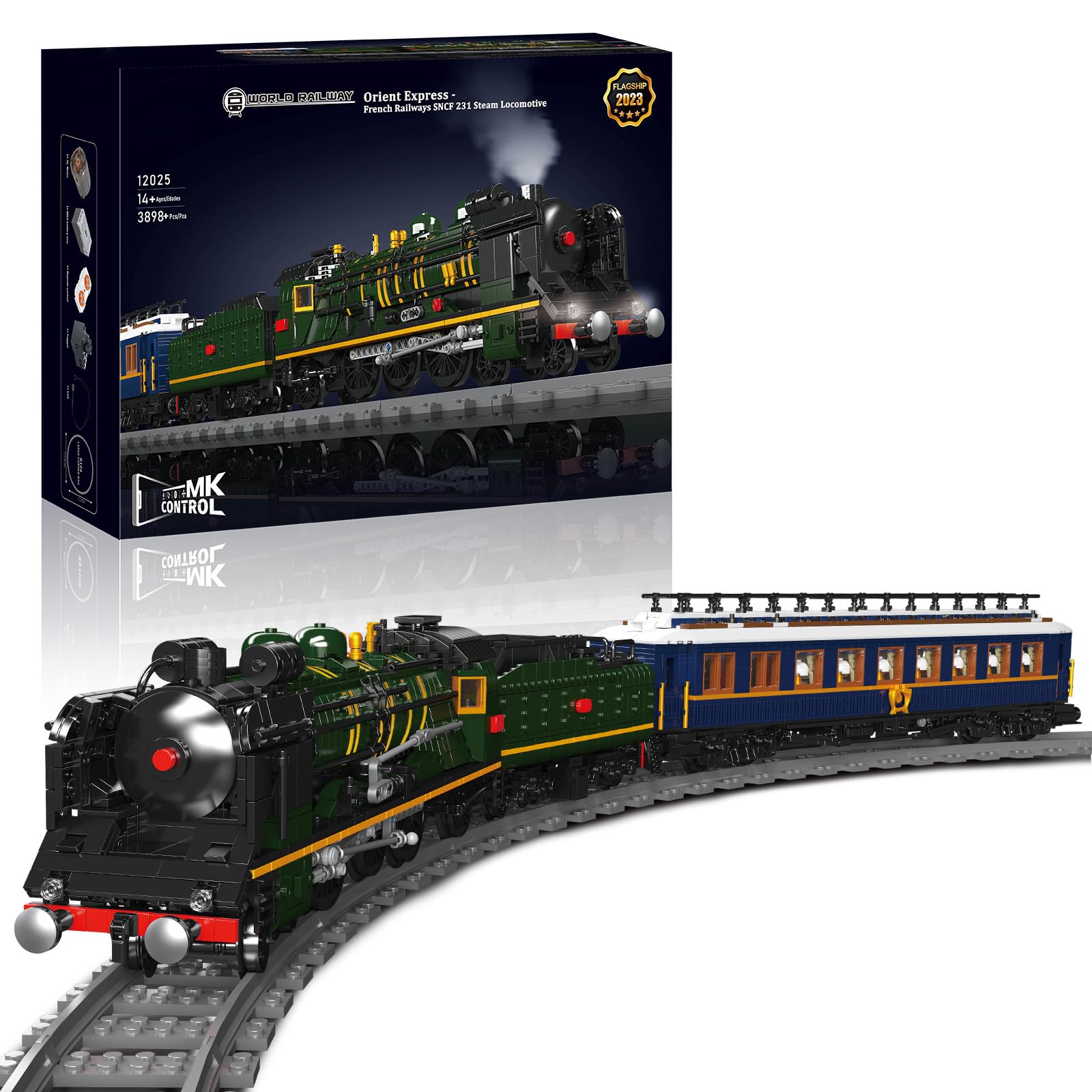 Mould King 12025 Orient Express Steam Locomotive Train Building Sets, Remote/App Control Train Toy Set With LED Lighting, Passenger Train Building Block Model Kits for Kids(3898 PCS)