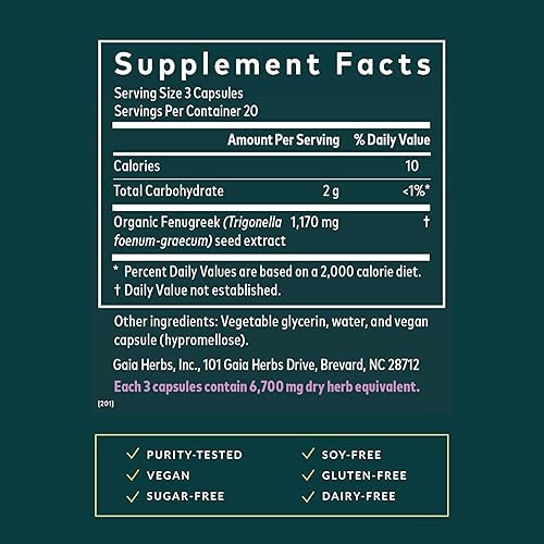 Miniatura 3 de Gaia Herbs Semilla de fenogreco - Ayuda a apoyar la lactancia saludable y la producción de leche materna* - Fabricado con semillas de fenogreco