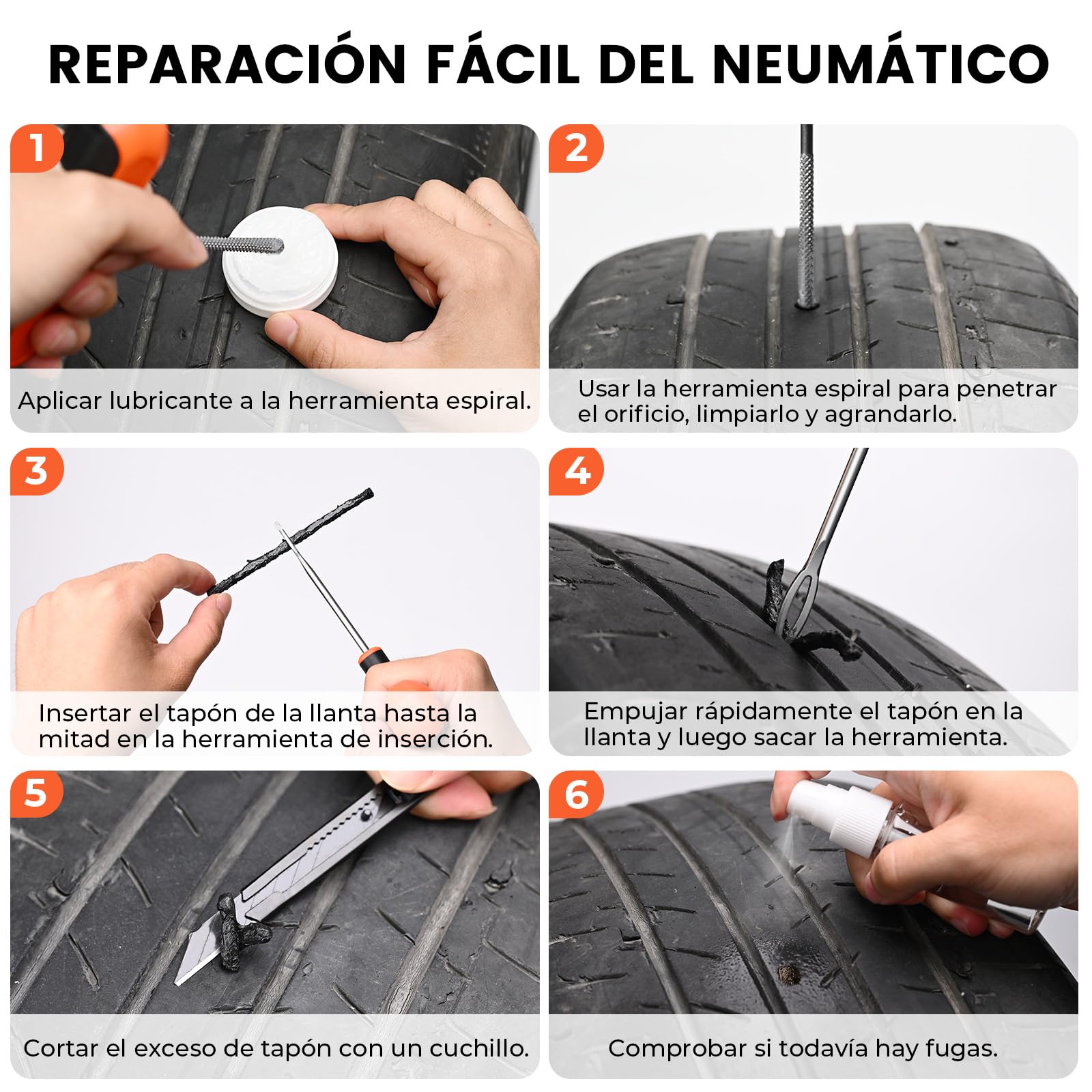 ETENWOLF R0 16PCS Kit Repara Pinchazos Coche - Repara Pinchazos Coche | para Coche, Moto, ATV, Camión y Tractor con bolsa de almacenamiento