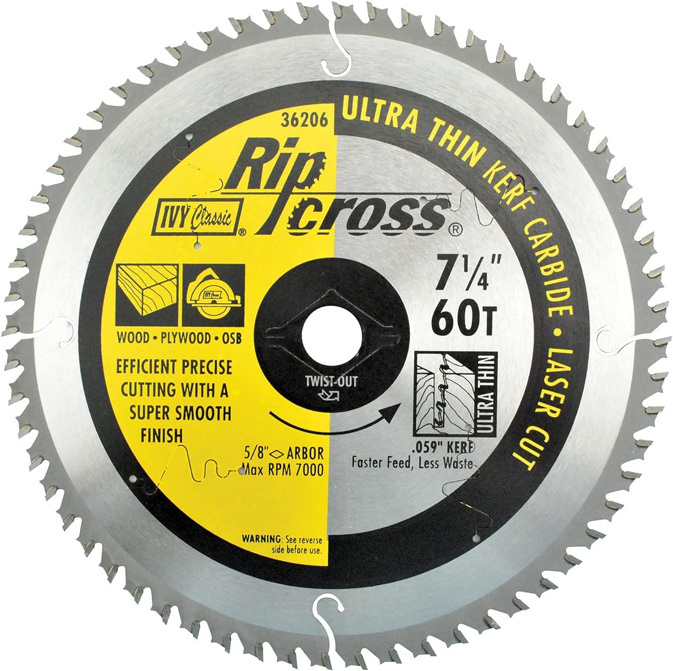 IVY Classic 36207 Ripcross 7-1/4" 60 Tooth Ultra Thin Kerf Carbide Circular Saw Blade with 5/8" Diamond Arbor, 25-Pack