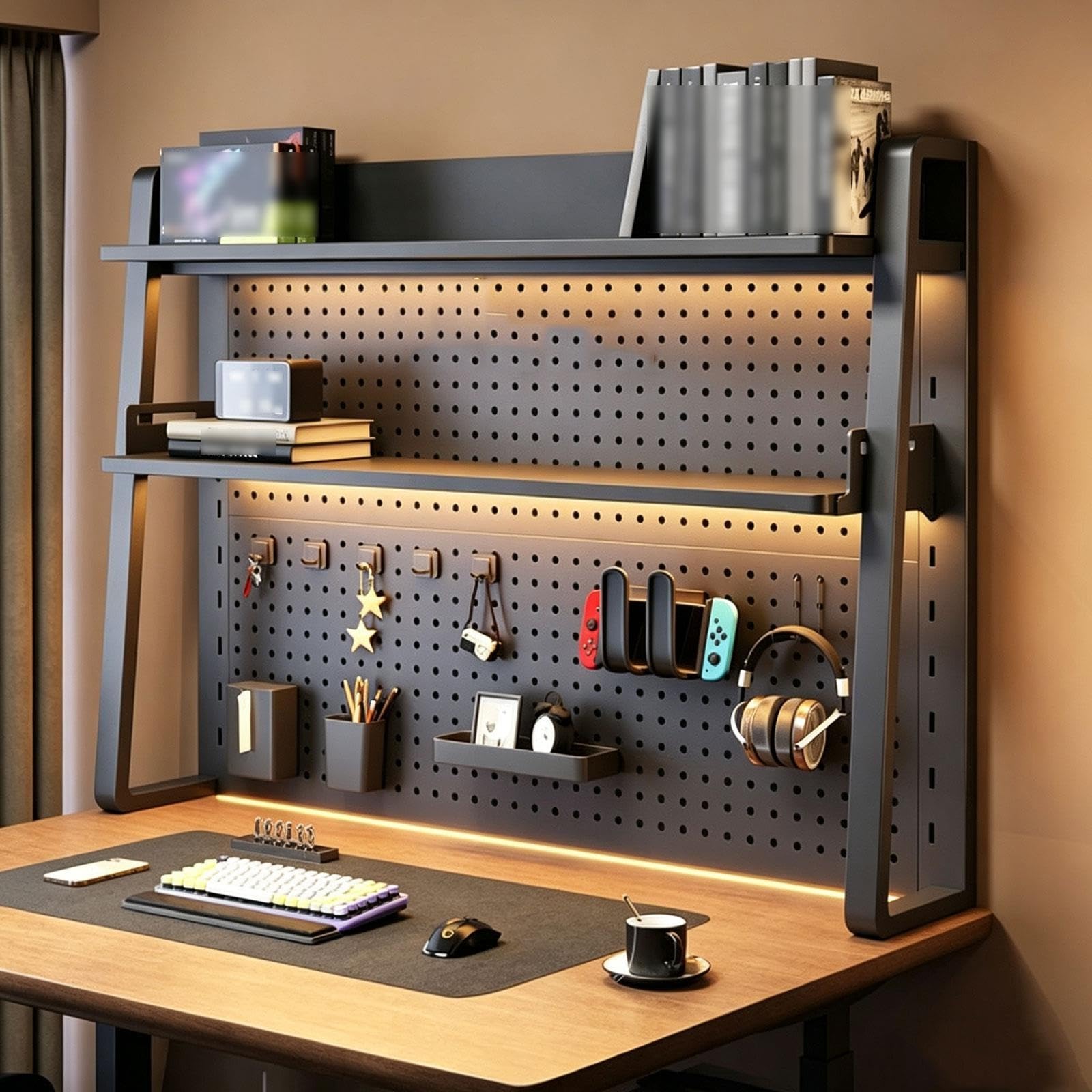 Libreria da Scrivania Regolabile con Pannello Forato, 21 Accessori