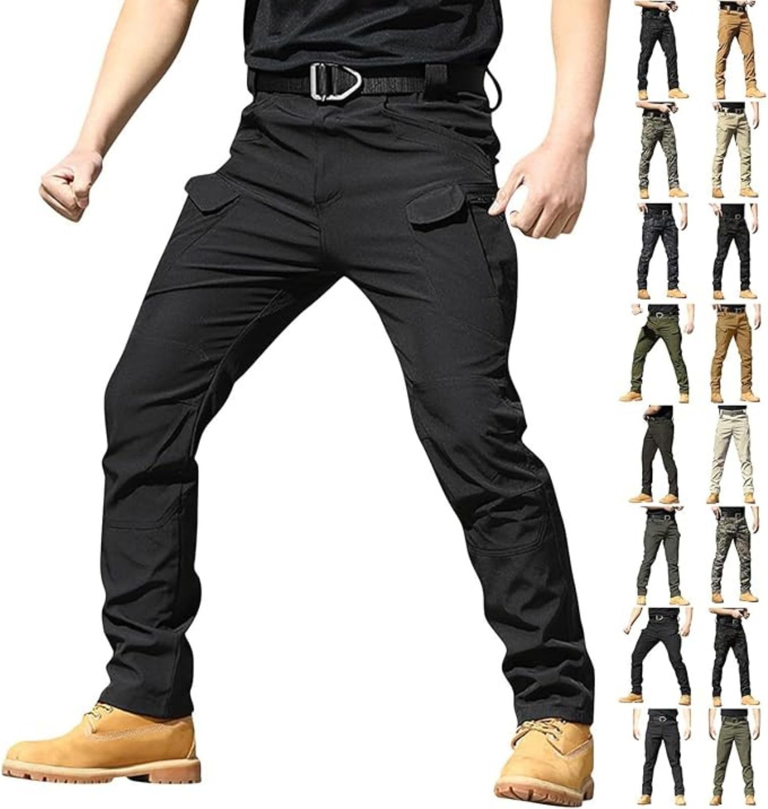 Mens Cargo Trousers UK Stretch Tactical Work Pants Multi-Pocket Elastic Waist for Hiking Outdoor Camping Casual Lightweight Durable Waterproof Trousers