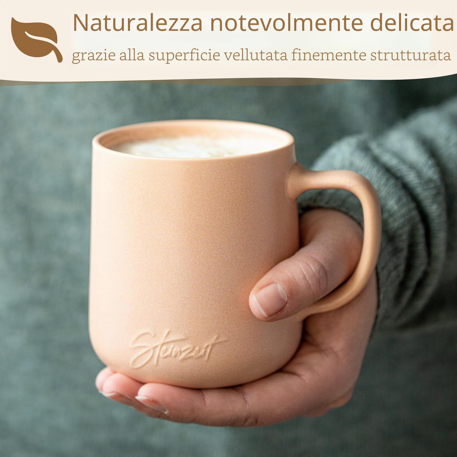 Steinzeit Tazzine Caffe Design (6x350ml) – Tazze Colazione fatte a mano al 100% – Set di 6 Tazze con colori pastello unici – Set Tazzine Caffè grande da 350ml adatta a ogni bevanda