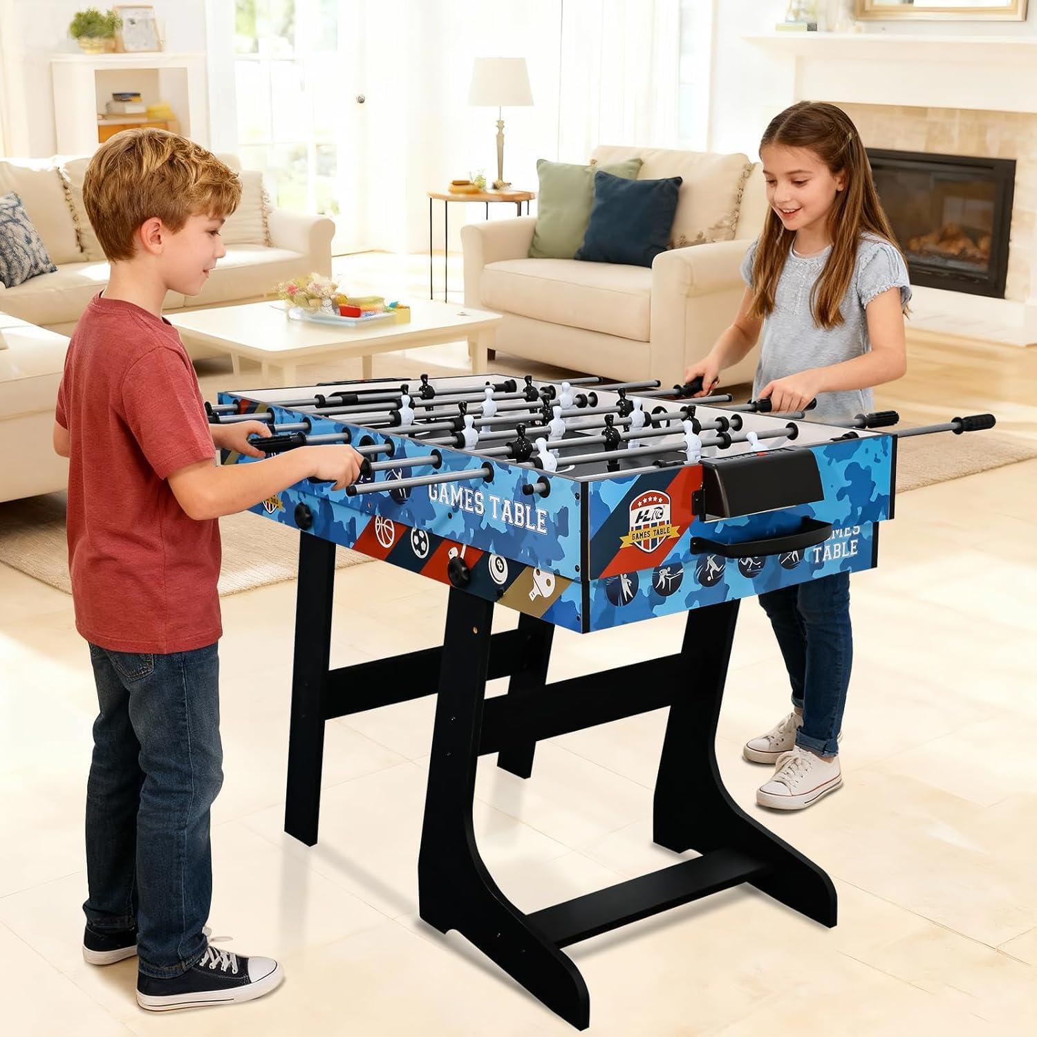 hotsizz 5-in-1 Faltbar multifunktionstisch,Tischfussball/Billardtisch/Tischtennisplatte/Airhockey Tisch/Basketballkorb, EIN Spieltisch, der für Erwachsene und Kinder geeignet ist