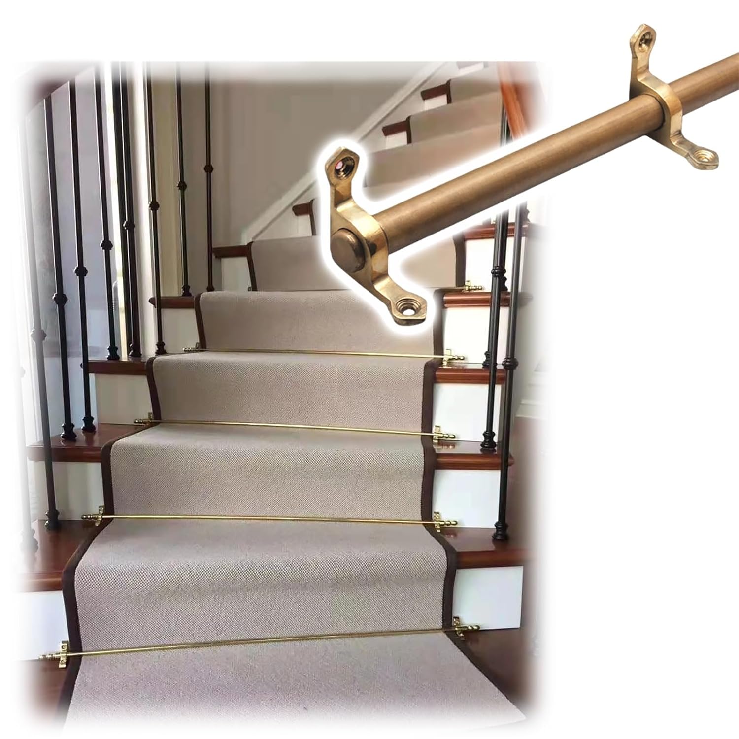 Stair Carpet Retaining Rod, Non-Slip Carpets Runner Holders for Stairs, Brass Fixing Bars with Brackets 28/32/36 inches (71/81/91 cm)(12 Pack,L 50in/127cm)