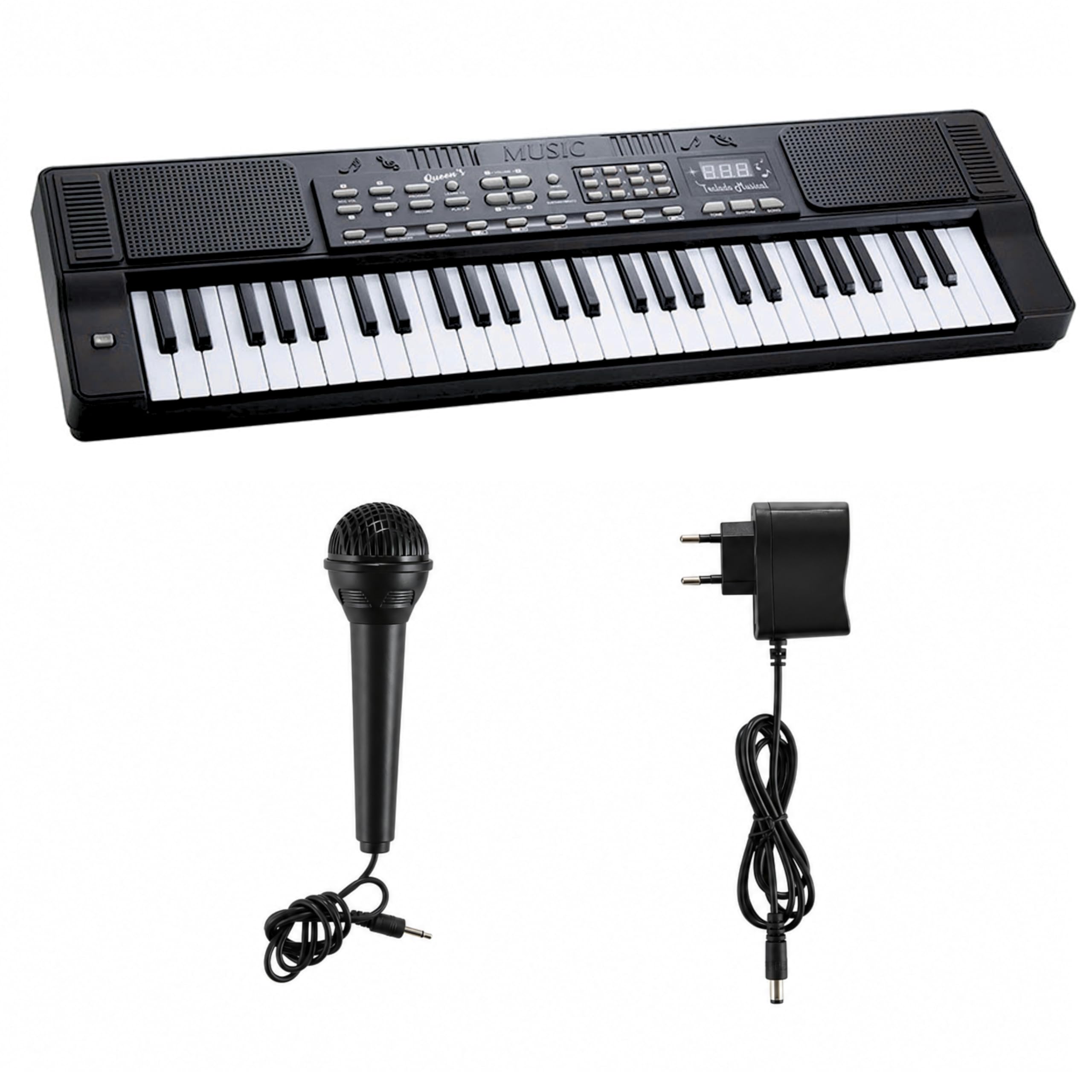 Teclado Musical Eletrônico Queen's 54 Teclas com Microfone, 200