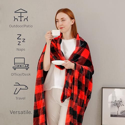 Miniatura 2 de U UQUI Mantas negras para sofá, mantas de forro polar, tamaño de la manta - Mantas acogedoras de microfibra de doble cara mullida, manta gruesa para