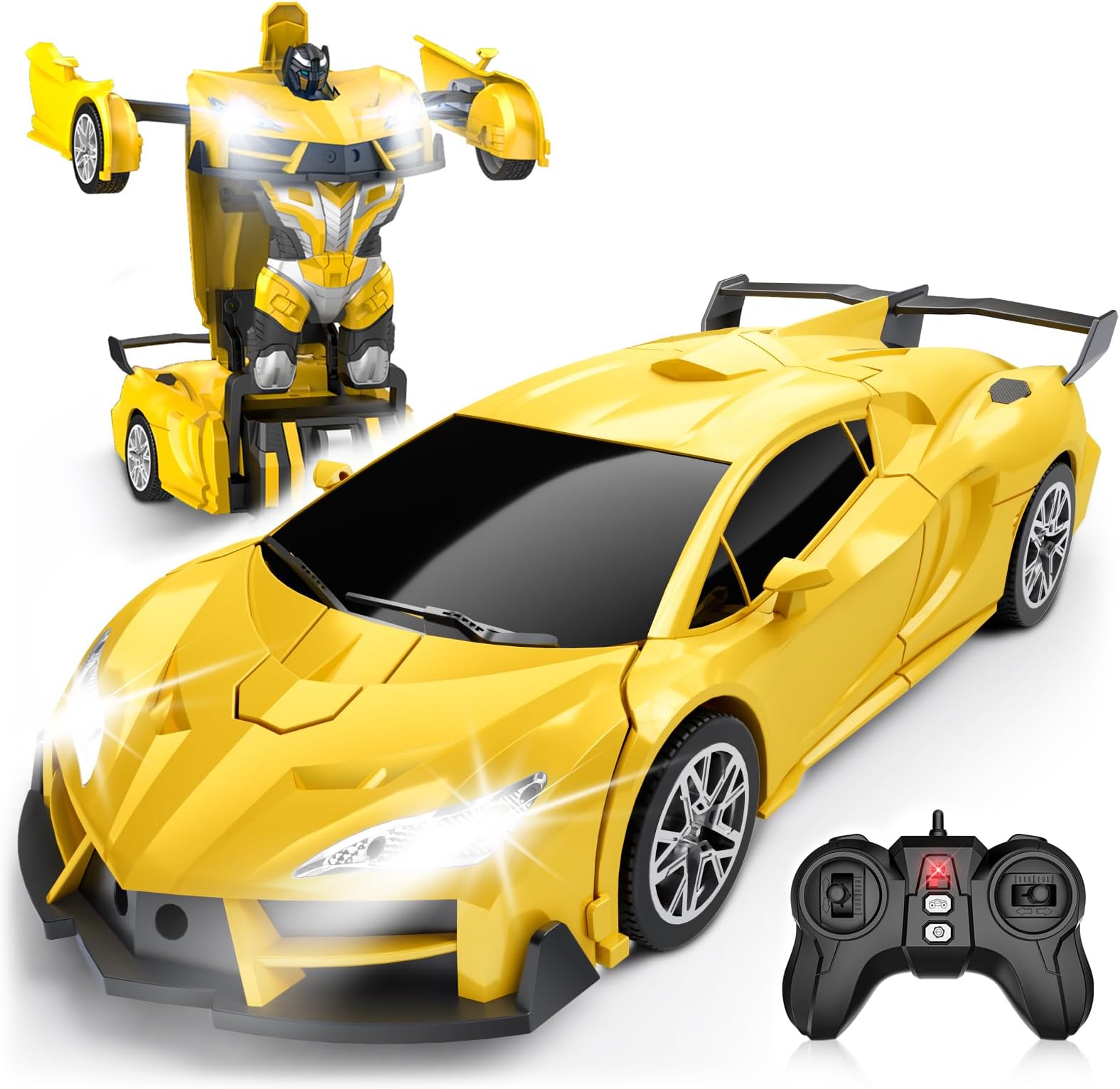 Qumcou Transform Remote Control Car, RC Cars for Boys Age 3-5 6-8, One-Button Transform Toy Cars, 2.4GHz, 360° Spin, 1:16 Scale, Flashing Headlight,3-8 Year Old Grandkids Christmas Birthday Gifts