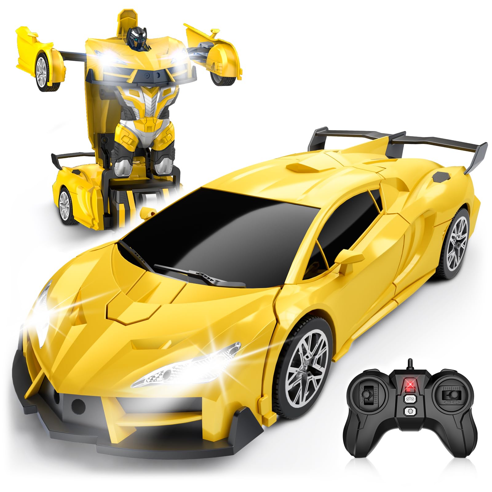 Transform Remote Control Car, RC Cars for Boys Age 3-5 6-8, One-Button Transform Toy Cars, 2.4GHz, 360° Spin, 1:16 Scale, Flashing Headlight, Birthday Gifts for 3 4 5 6 7 8 Year Old Boys