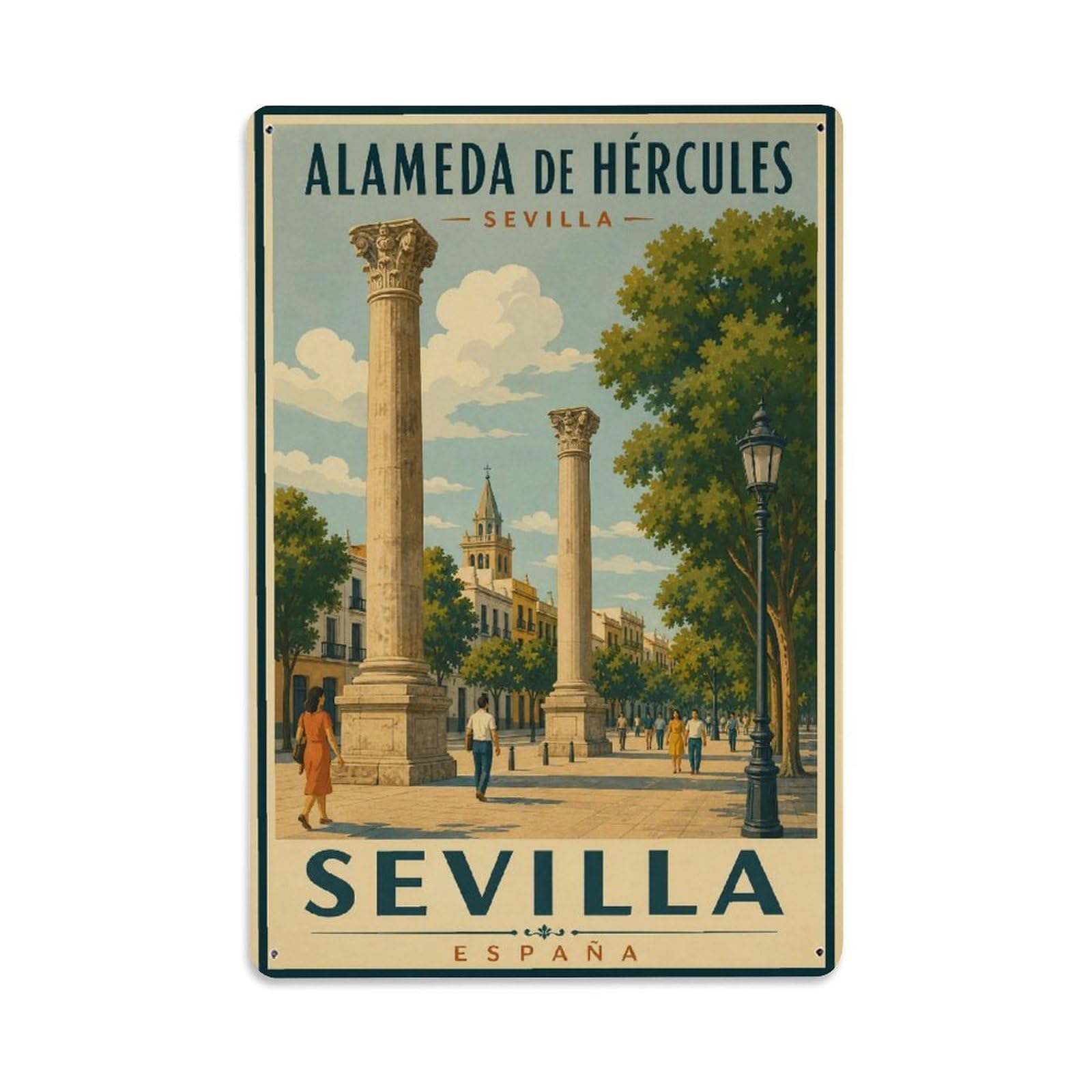 Huiyhb 8X12inch(20X30cm) Vintage Travel Alameda Hercules Seville Roman Columns Metal Tin Sign