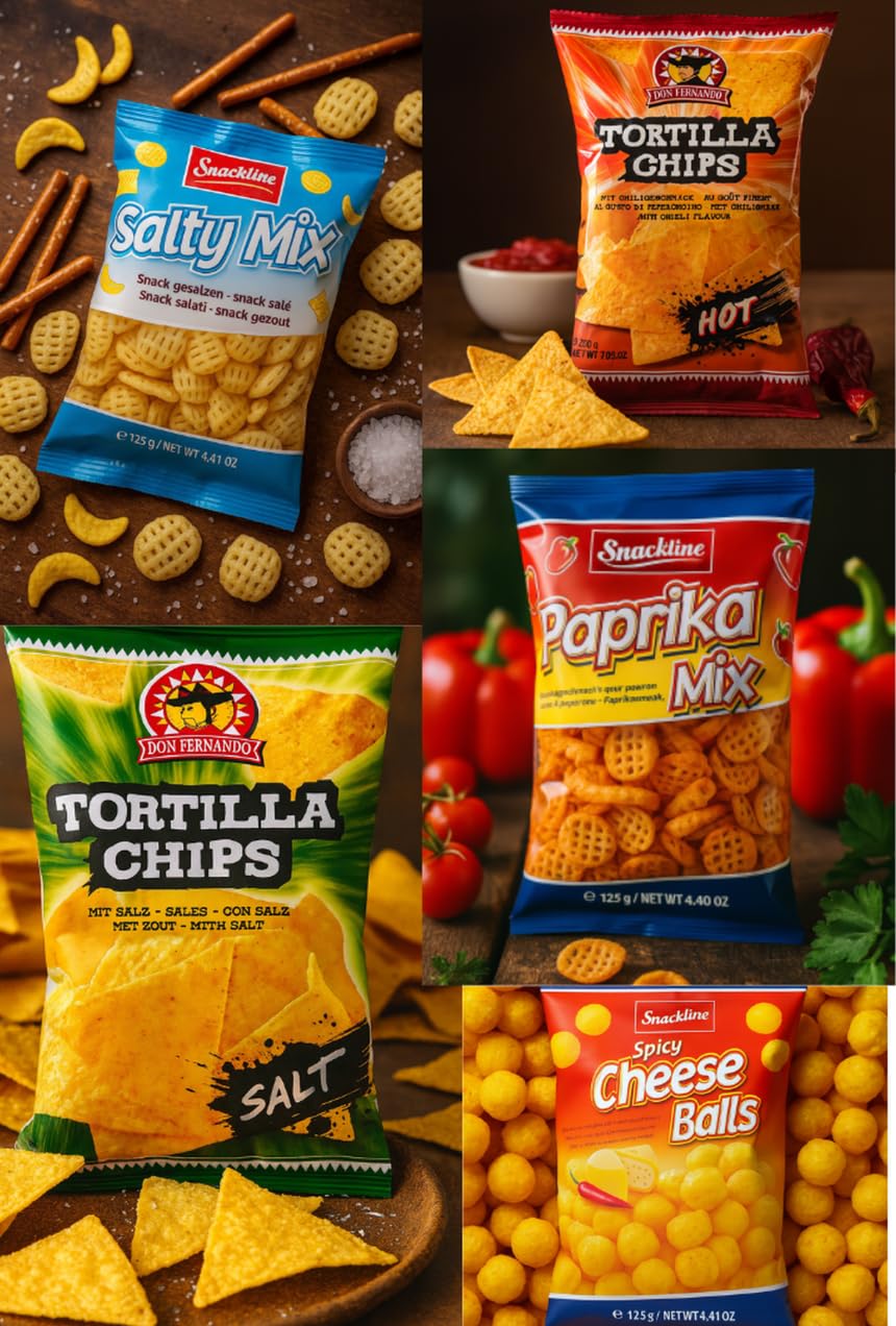 XXL Snack Box | Party Mix | Knuspriger Knabbermix | Für Filmabende, Feier, Geburtstagsfest, Grill Party | Karneval |10 Packungen Knabbergebäck