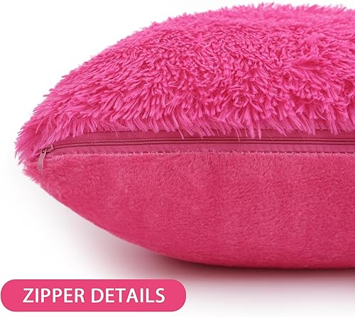 Miniatura 6 de BBiggood Juego de 2 fundas de almohada de pelo sintético suave y lujoso, decoración del hogar, juego de fundas de almohada de felpa peluda rosa para